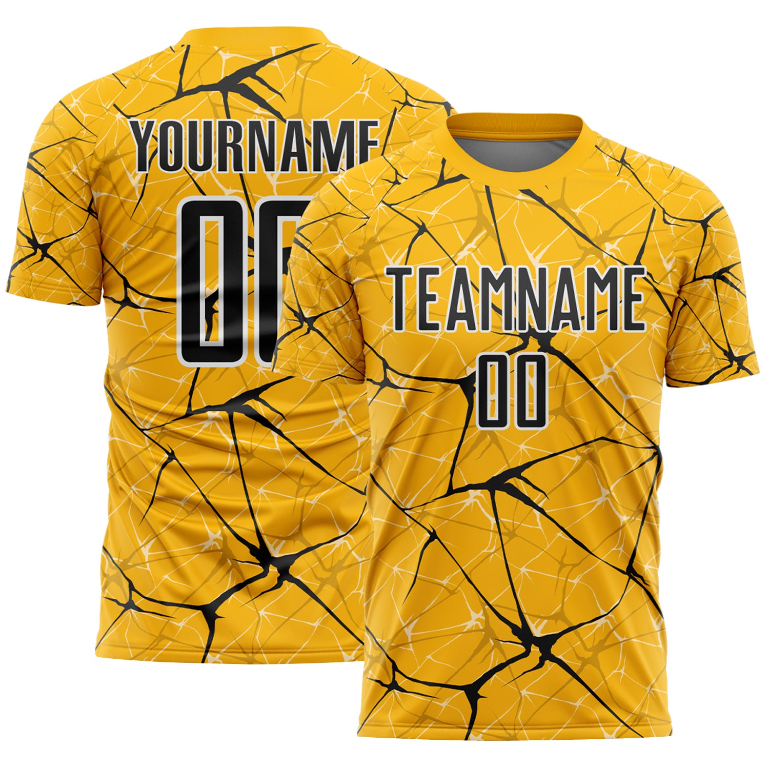 Custom Gold Black-White Abstract Network Crackle Sublimation Soccer Uniform Jersey