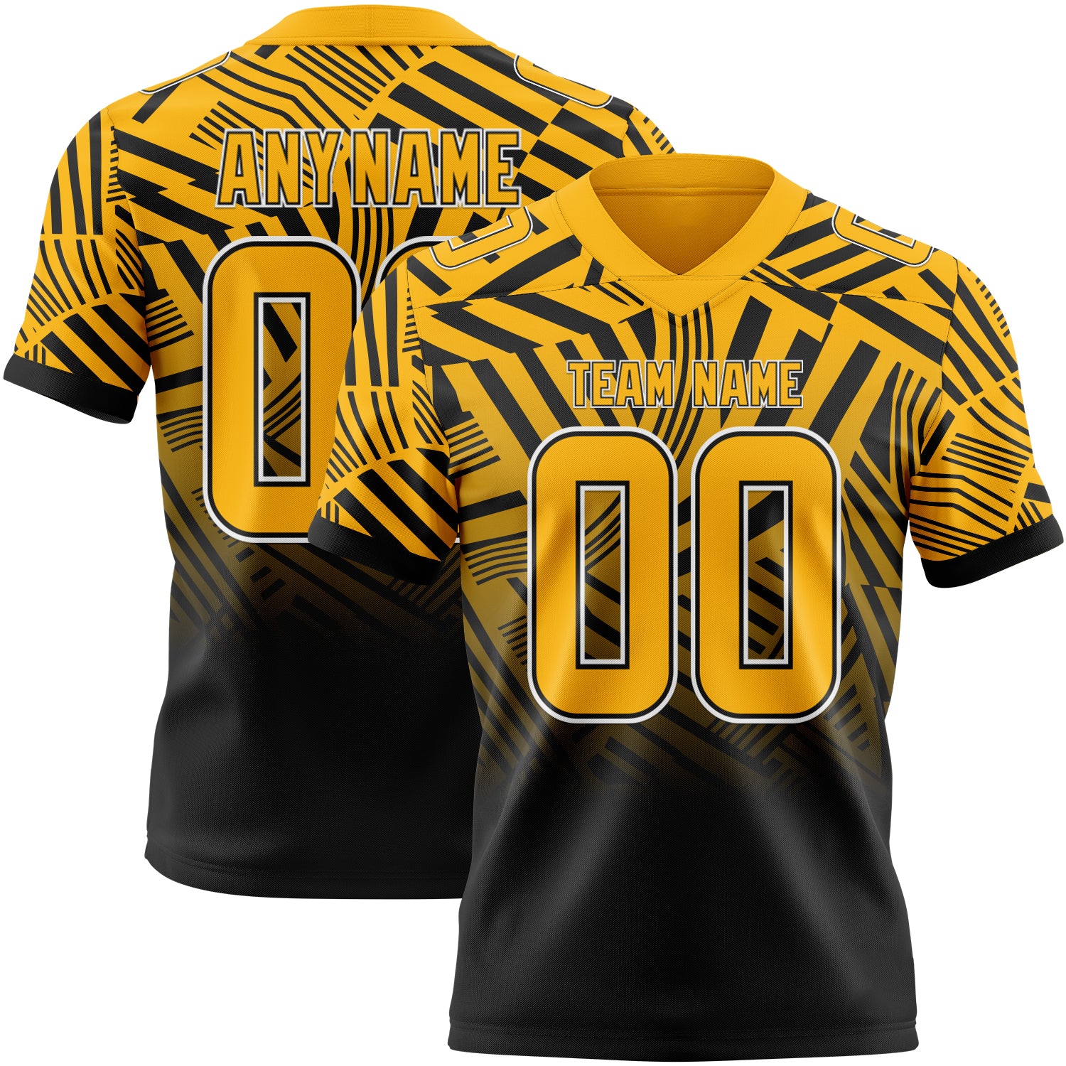 Custom Gold Black-White Authentic Abstract Geometric Lines Gradient Football Jersey