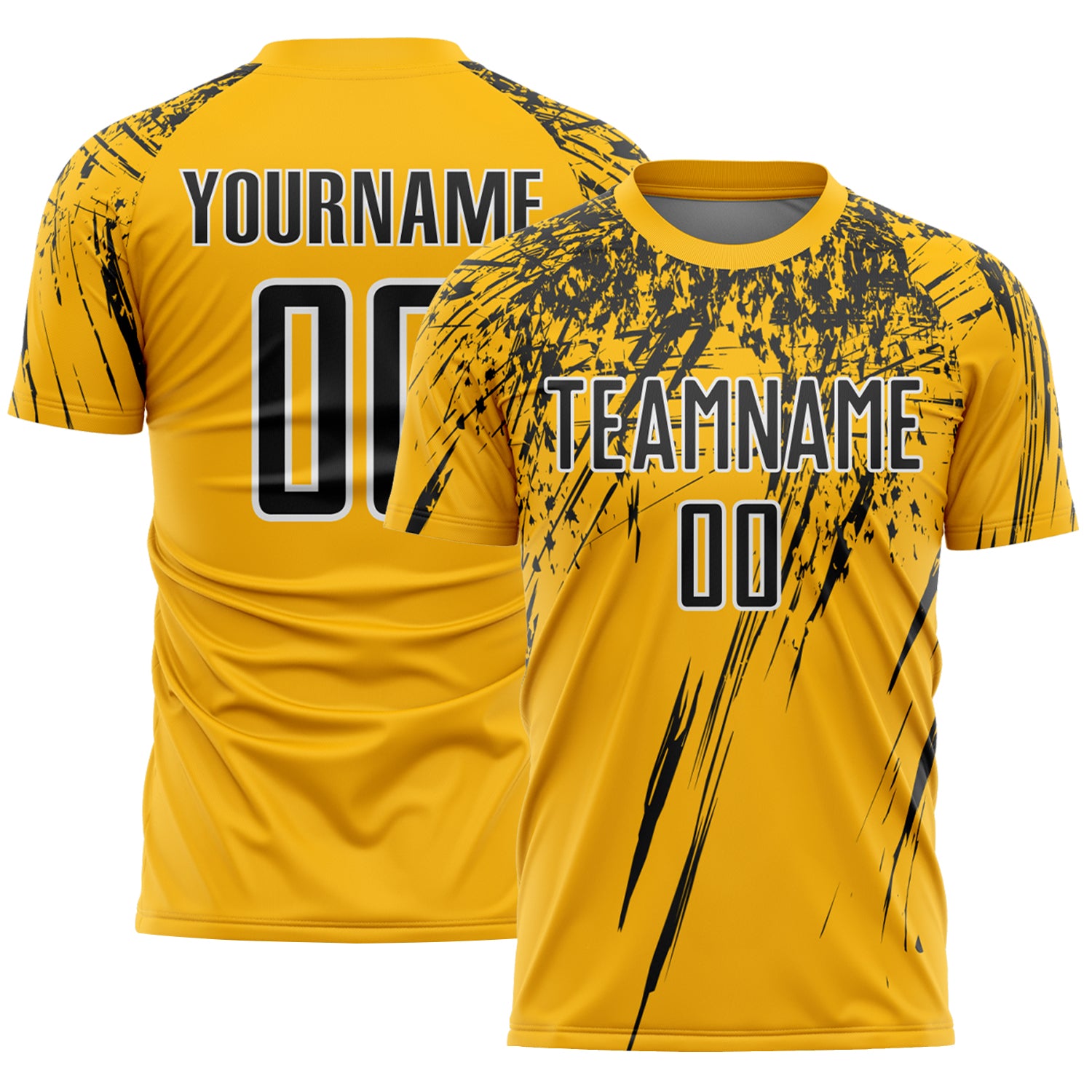 Custom Gold Black-White Splash Sports Sublimation Soccer Uniform Jersey
