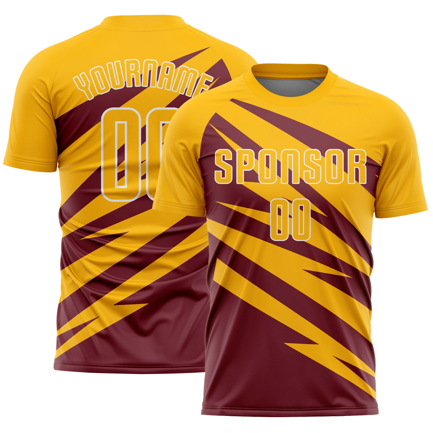 Custom Gold Burgundy-White Abstract Line Sports Sublimation Soccer Uniform Jersey