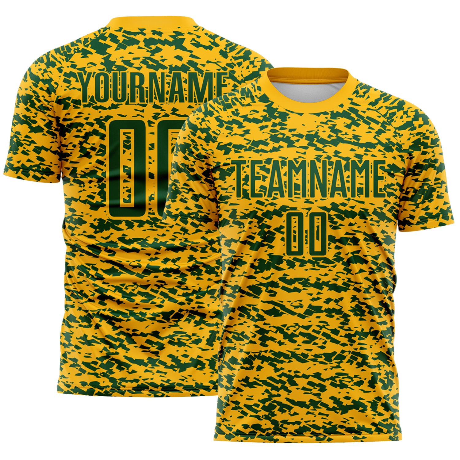 Custom Gold-Green Geometric Fragment Splatter Sublimation Soccer Uniform Jersey