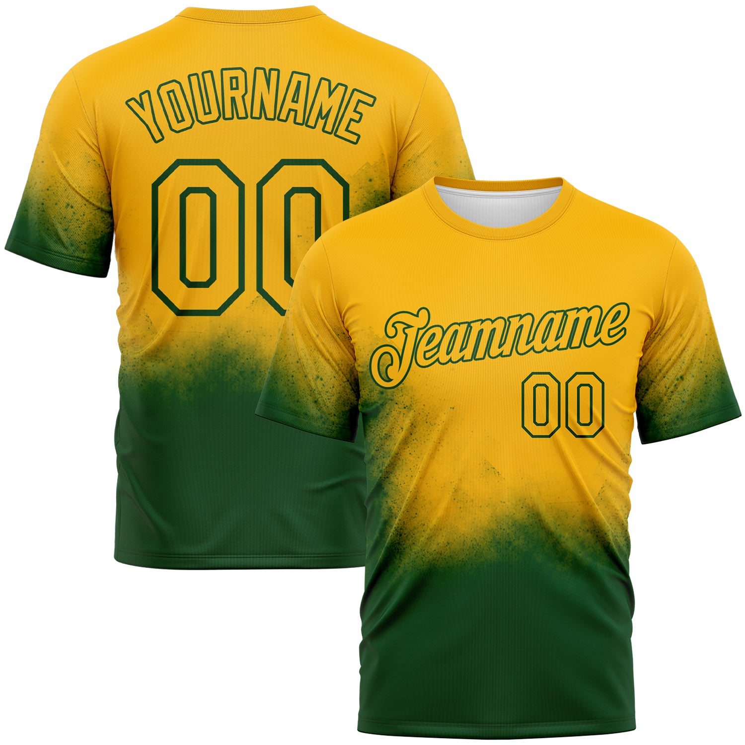 Custom Gold-Green Gradient Spray Speckle Performance T-Shirt