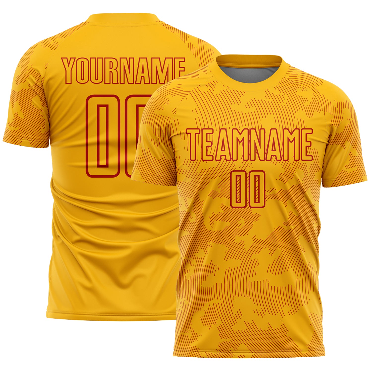 Custom Gold-Red Curve Lines Sublimation Soccer Uniform Jersey