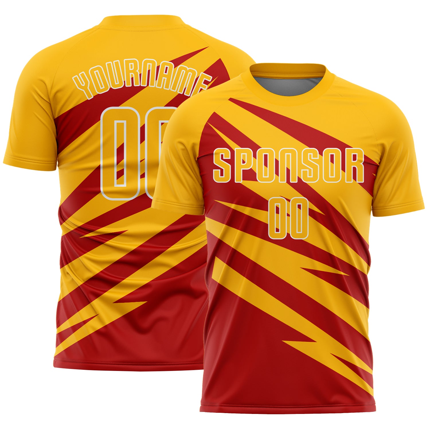 Custom Gold Red-White Abstract Line Sports Sublimation Soccer Uniform Jersey