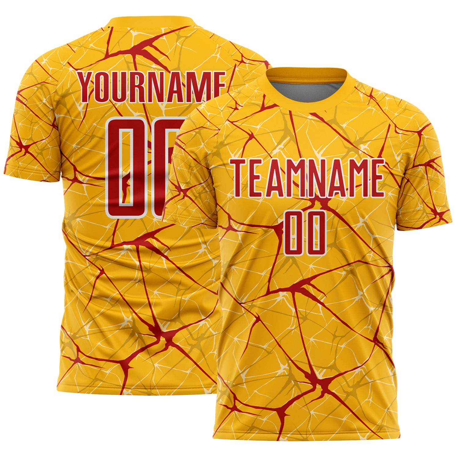 Custom Gold Red-White Abstract Network Crackle Sublimation Soccer Uniform Jersey
