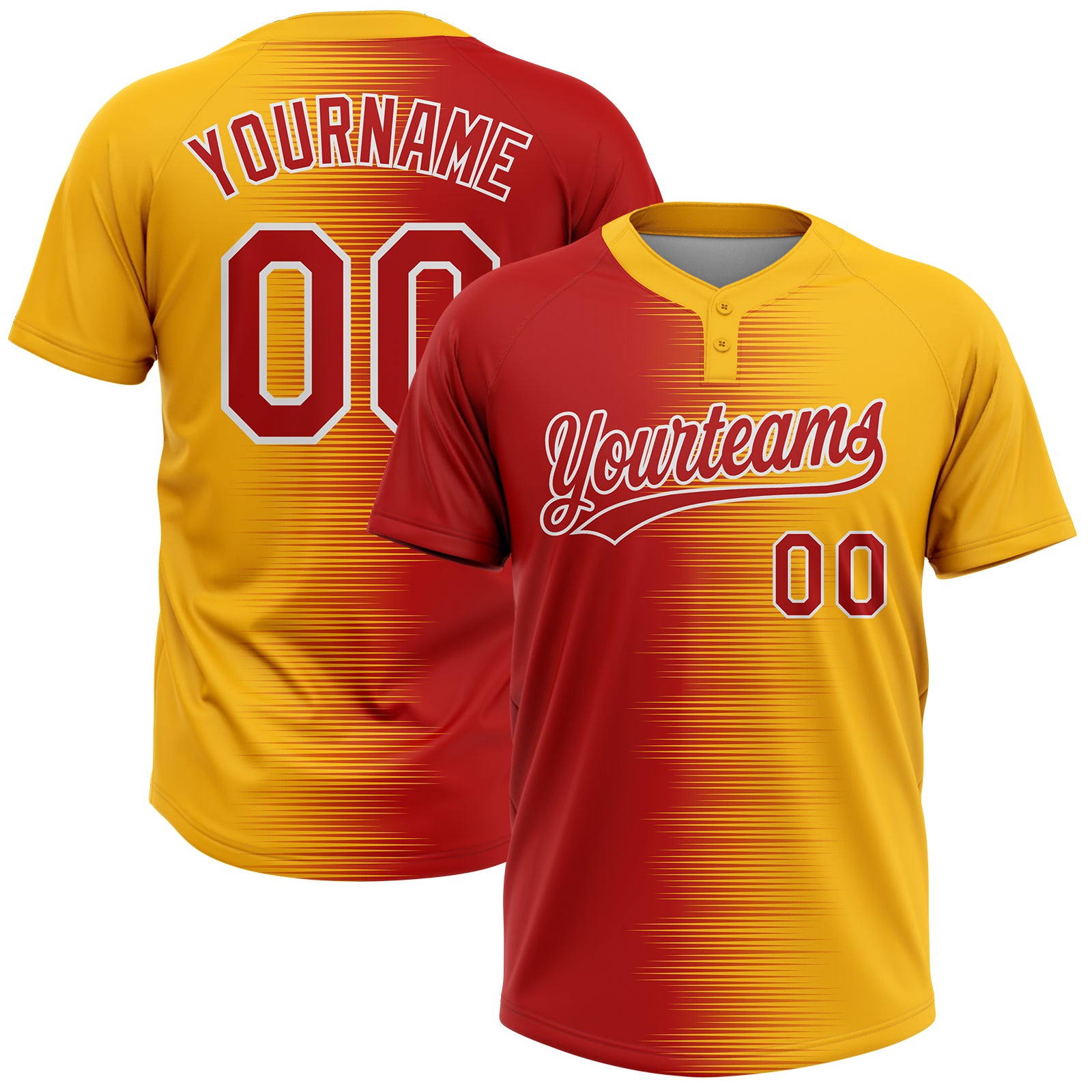 Custom Gold Red-White Gradient Horizontal Stripe Two-Button Unisex Softball Jersey