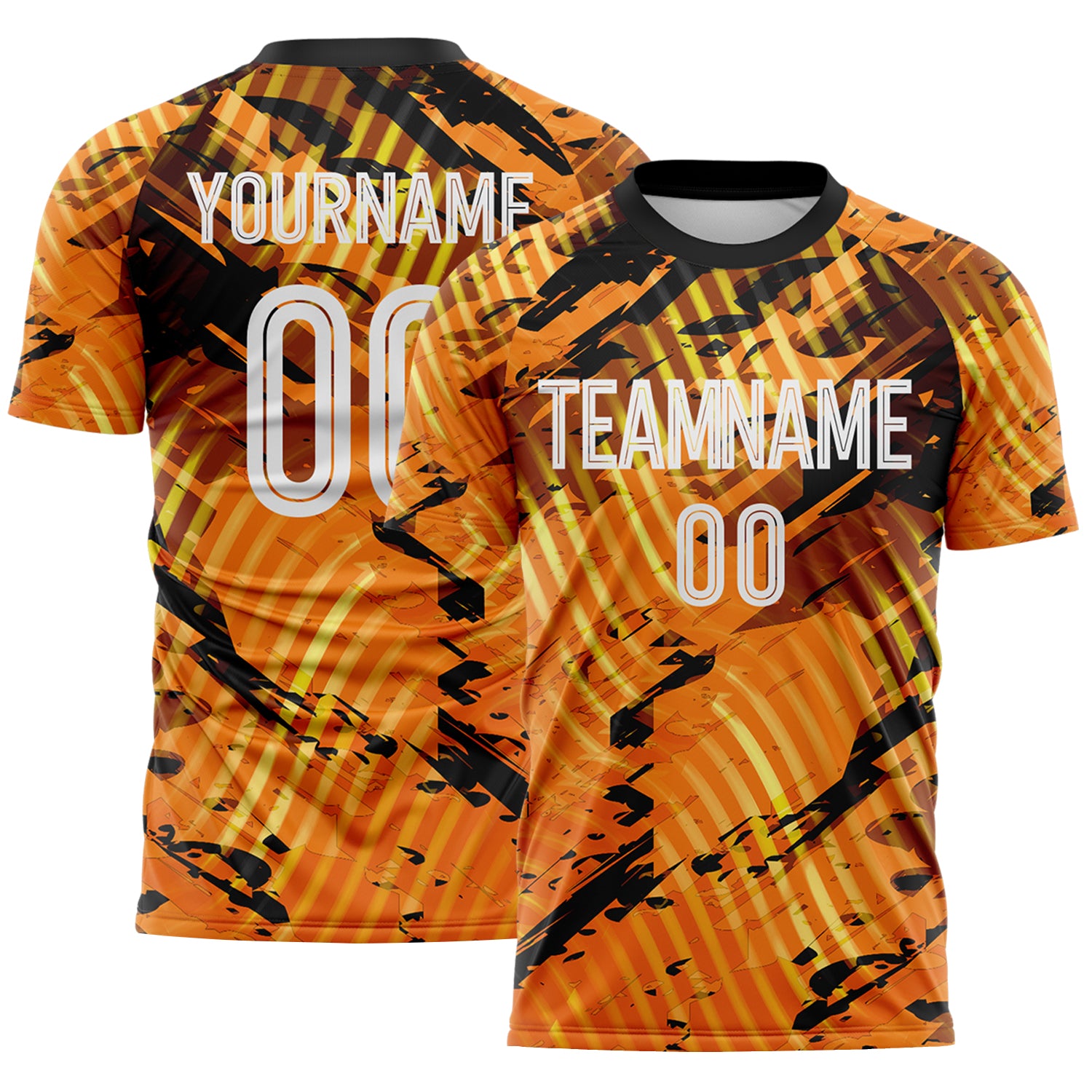 Custom Gold White-Black Abstract Swirl Wave Grunge Splatter Sublimation Soccer Uniform Jersey