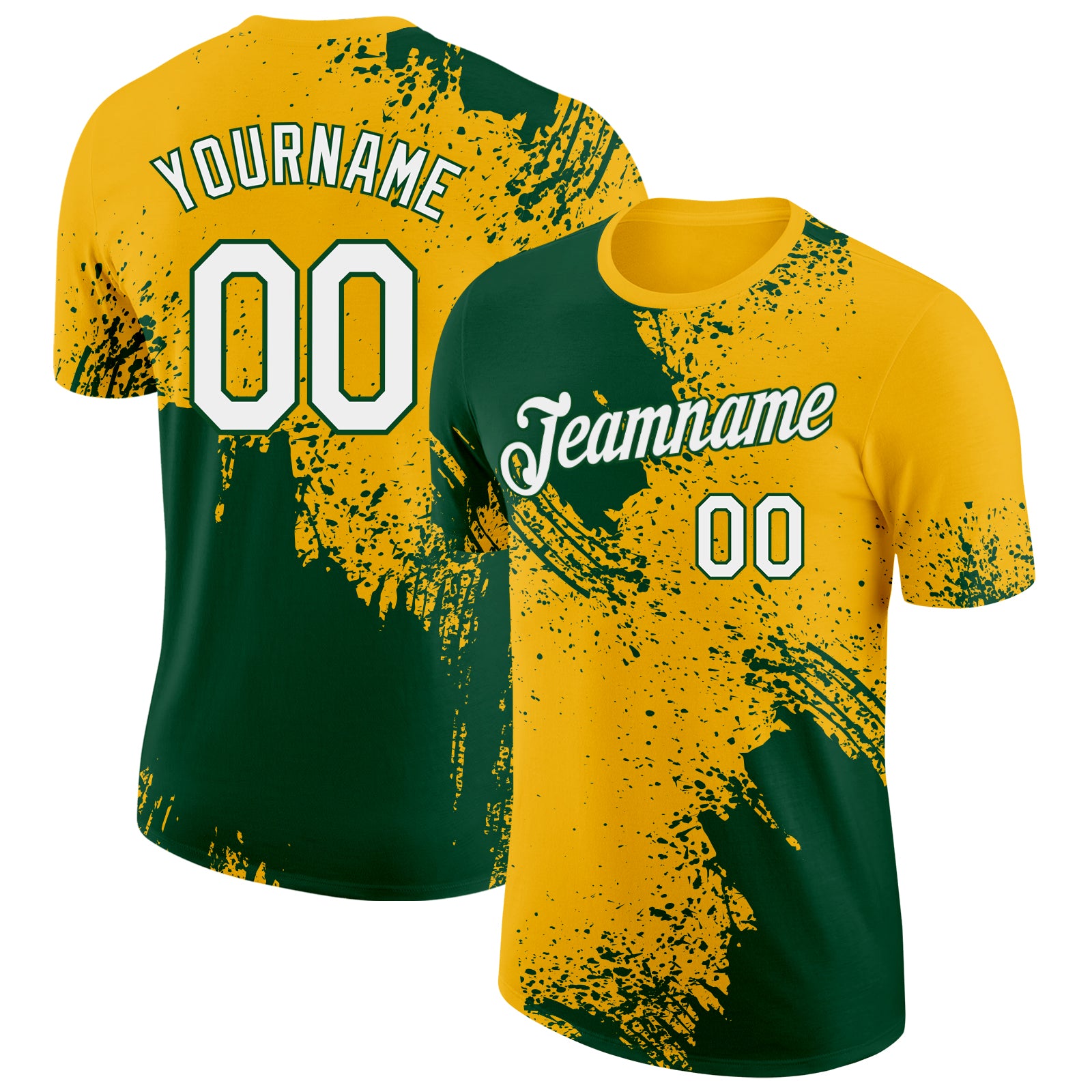 Custom Gold White-Green Abstract Brush Stroke Performance T-Shirt
