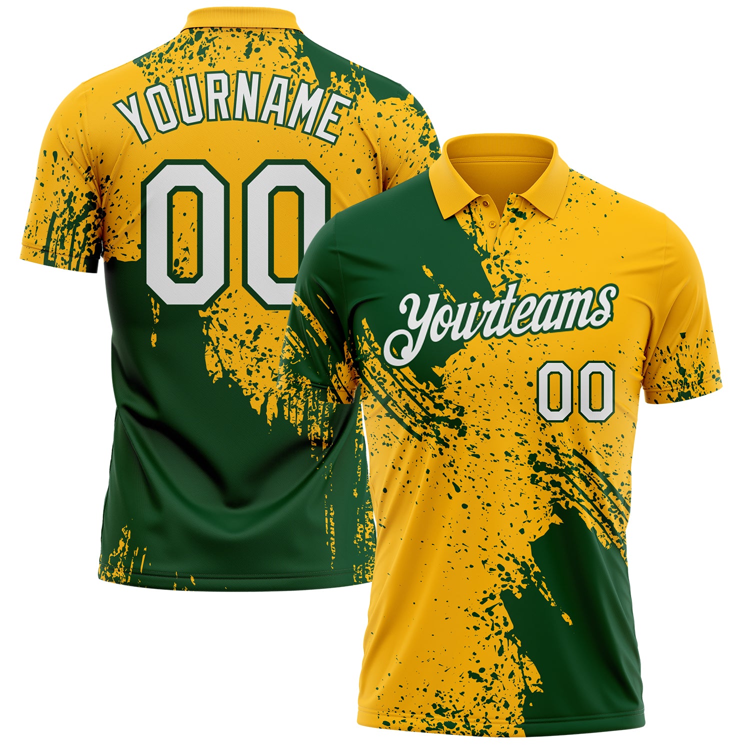 Custom Gold White-Green Distressed Scratch Brush Stroke Performance Polo Shirt