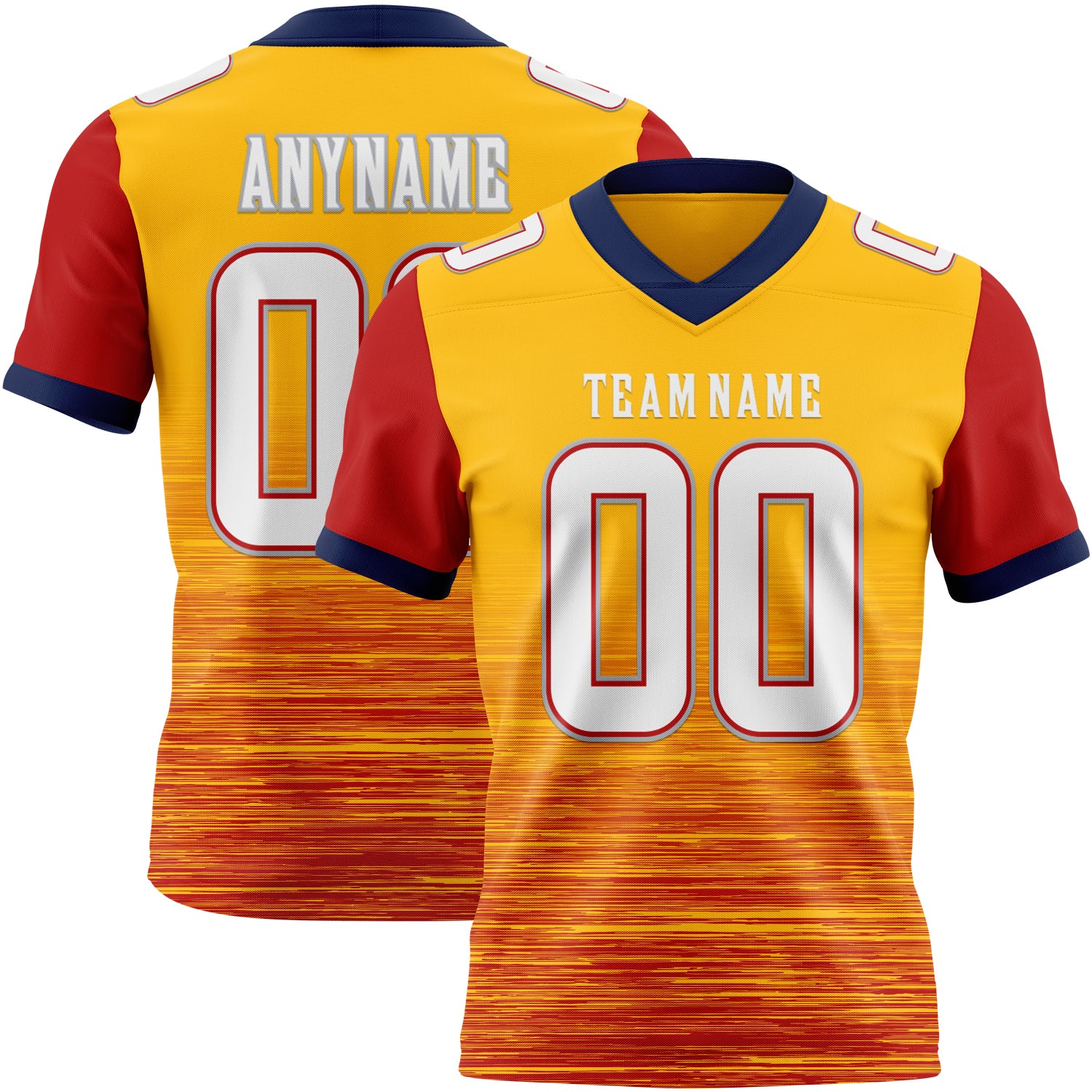 Custom Gold White Red Gray-Navy Authentic Fluid Scratch Waves Football Jersey