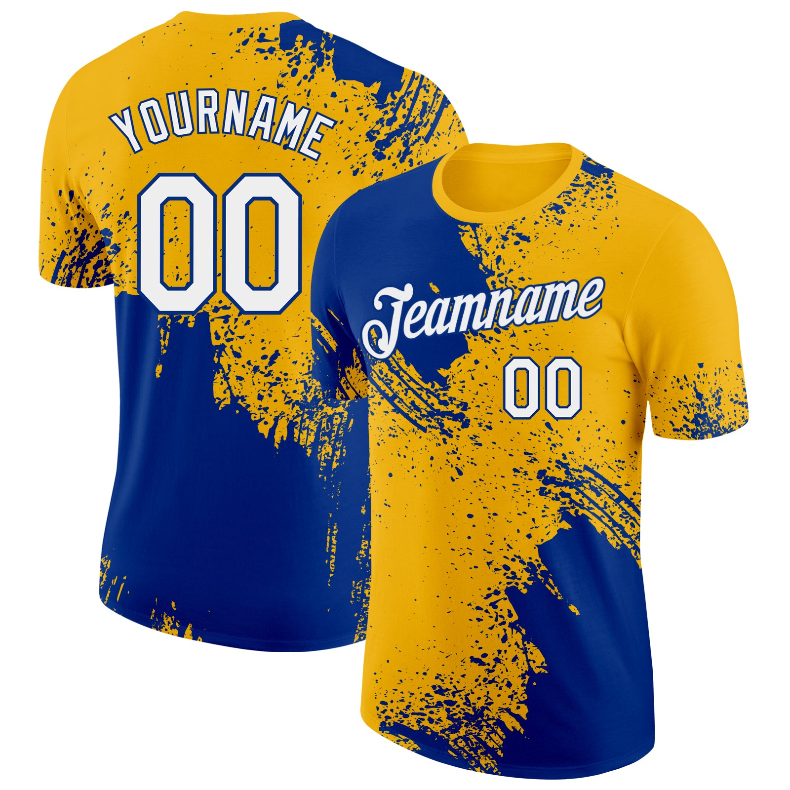 Custom Gold White-Royal Abstract Brush Stroke Performance T-Shirt