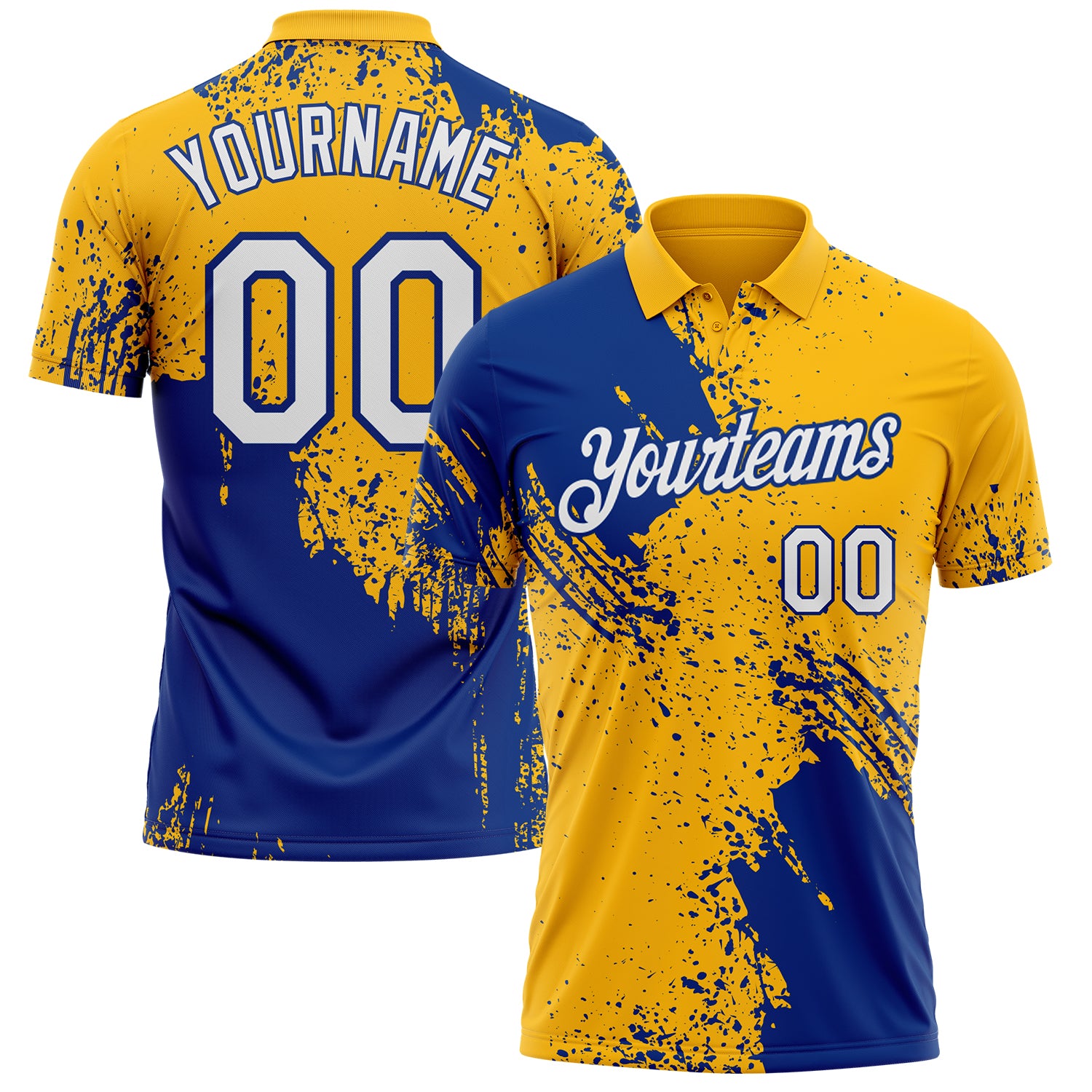 Custom Gold White-Royal Distressed Scratch Brush Stroke Performance Polo Shirt