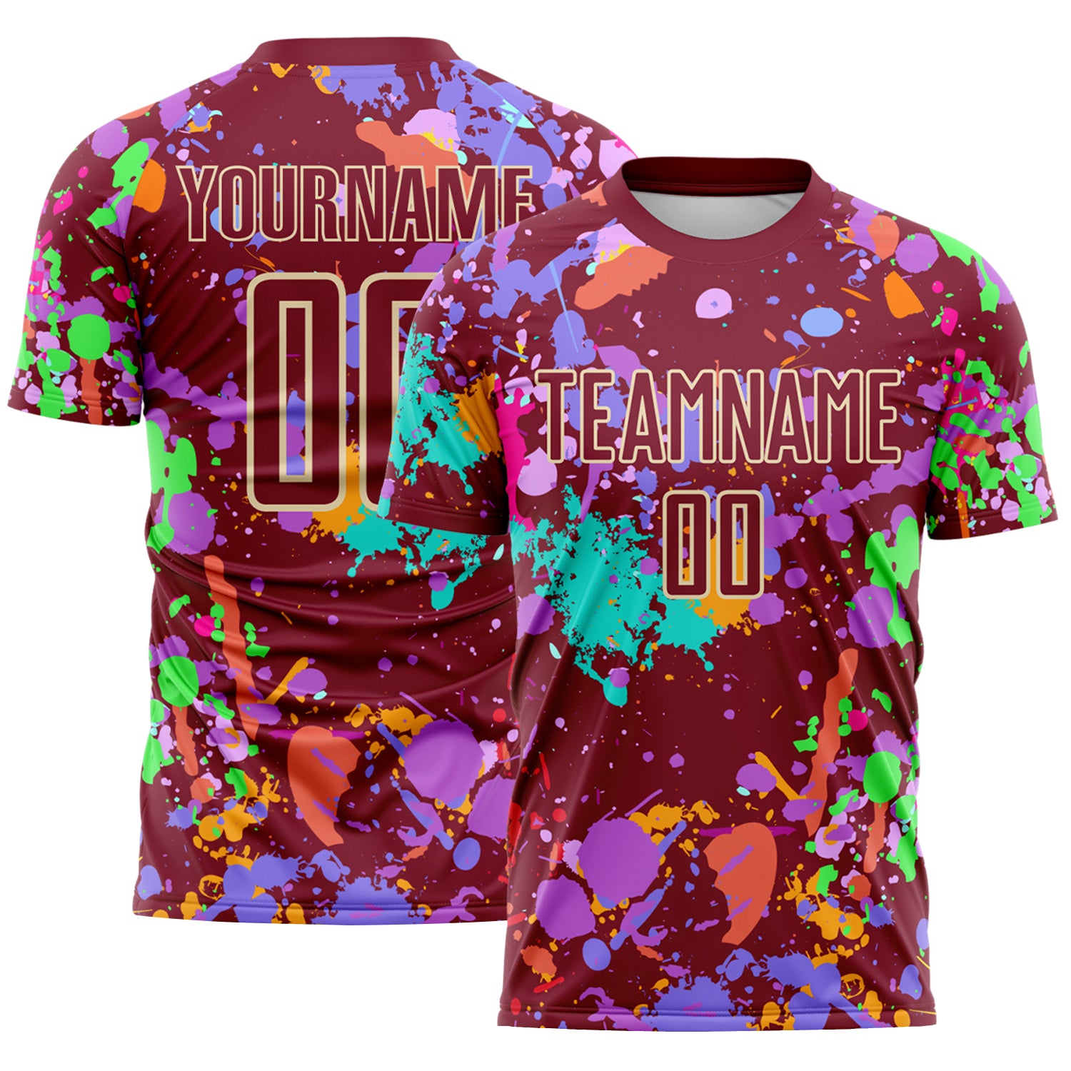 Custom Graffiti Pattern Crimson-Cream Paint Splatter Sublimation Soccer Uniform Jersey