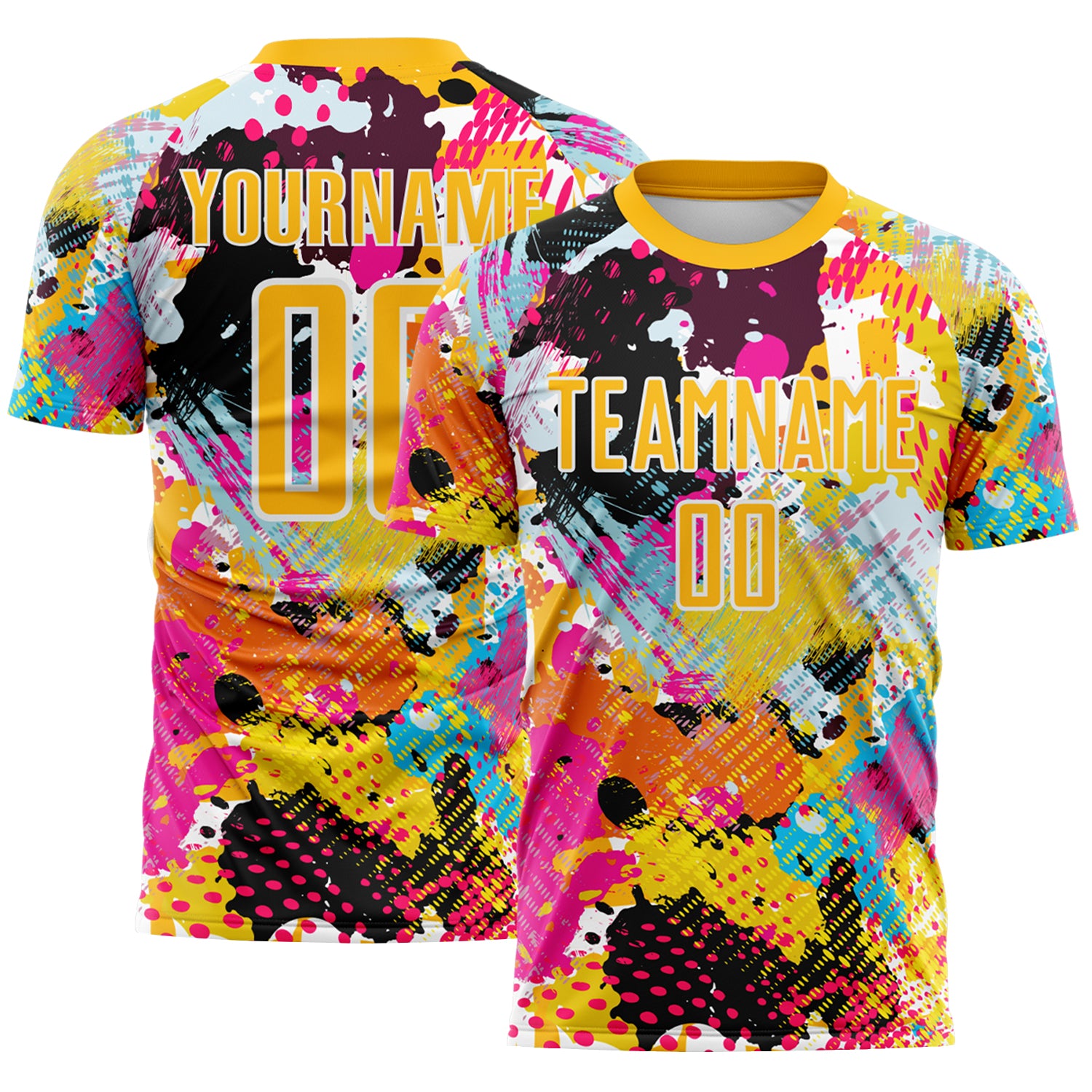 Custom Graffiti Pattern Gold-White Paint Splatter Sublimation Soccer Uniform Jersey