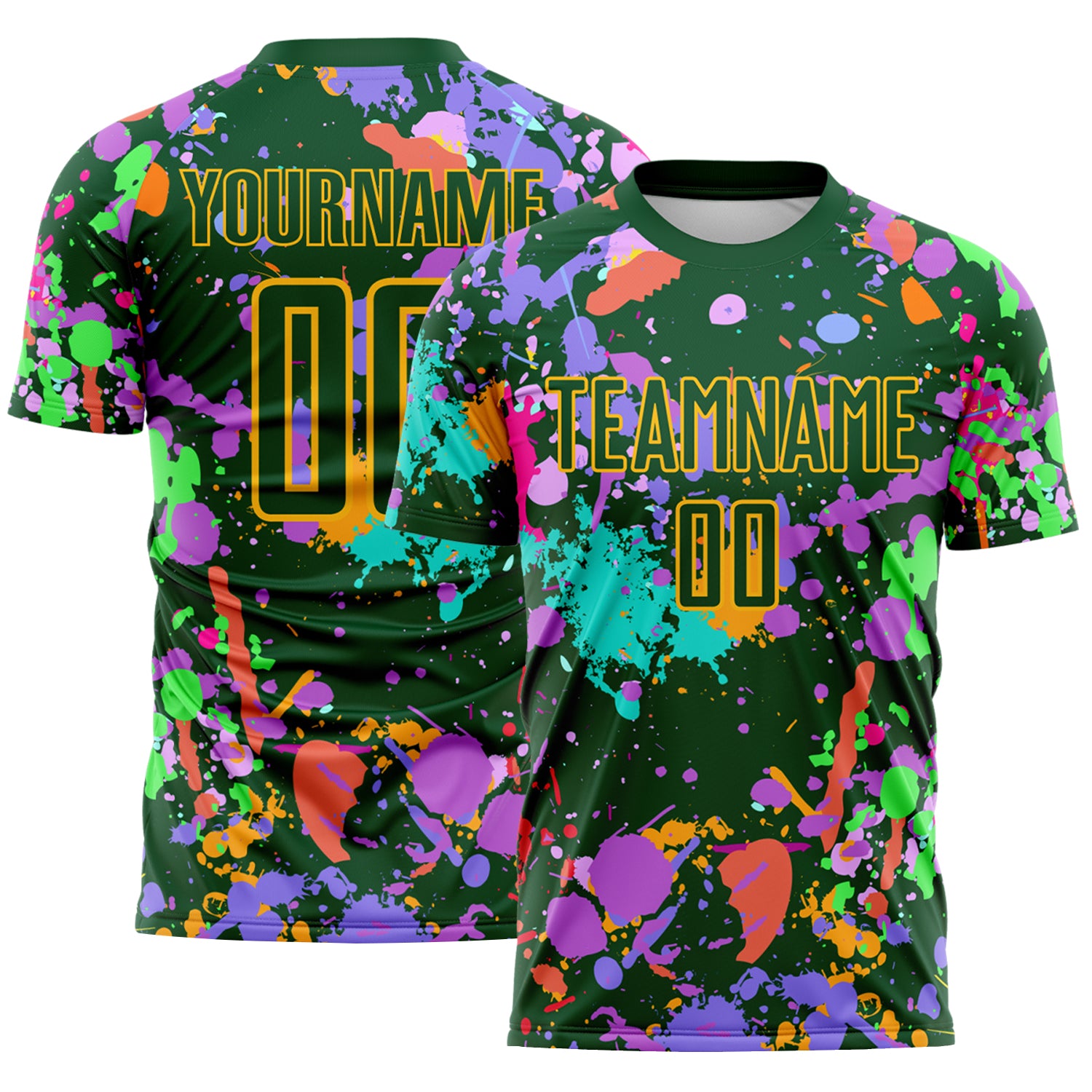 Custom Graffiti Pattern Green-Gold Paint Splatter Sublimation Soccer Uniform Jersey