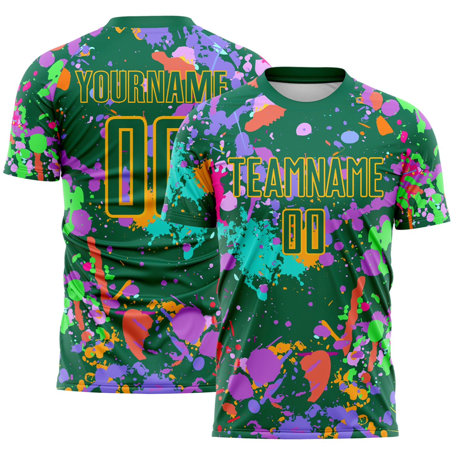 Custom Graffiti Pattern Kelly Green-Gold Paint Splatter Sublimation Soccer Uniform Jersey