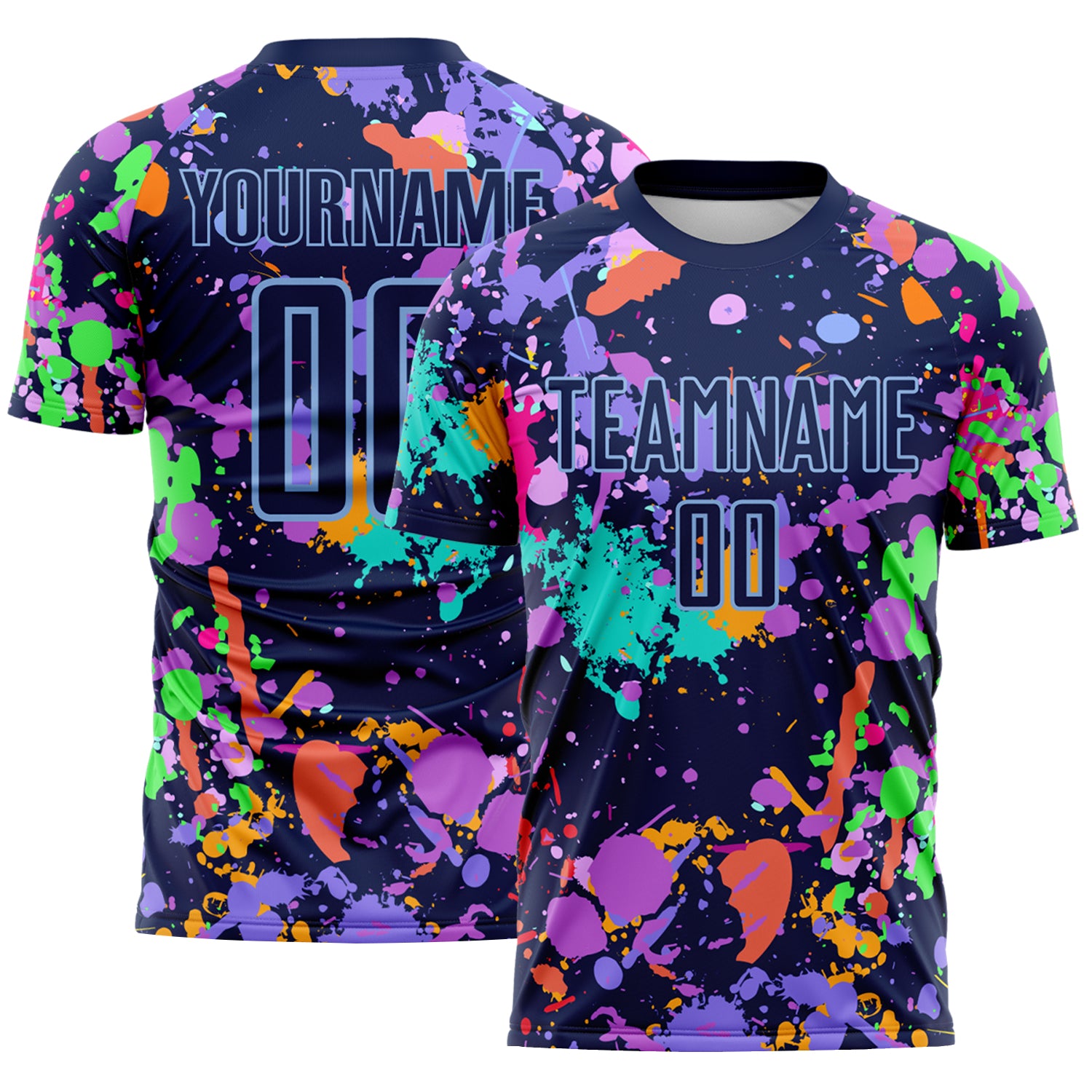 Custom Graffiti Pattern Navy-Light Blue Paint Splatter Sublimation Soccer Uniform Jersey