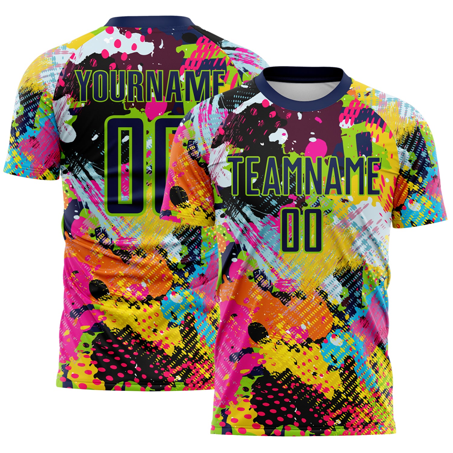 Custom Graffiti Pattern Navy-Neon Green Paint Splatter Sublimation Soccer Uniform Jersey