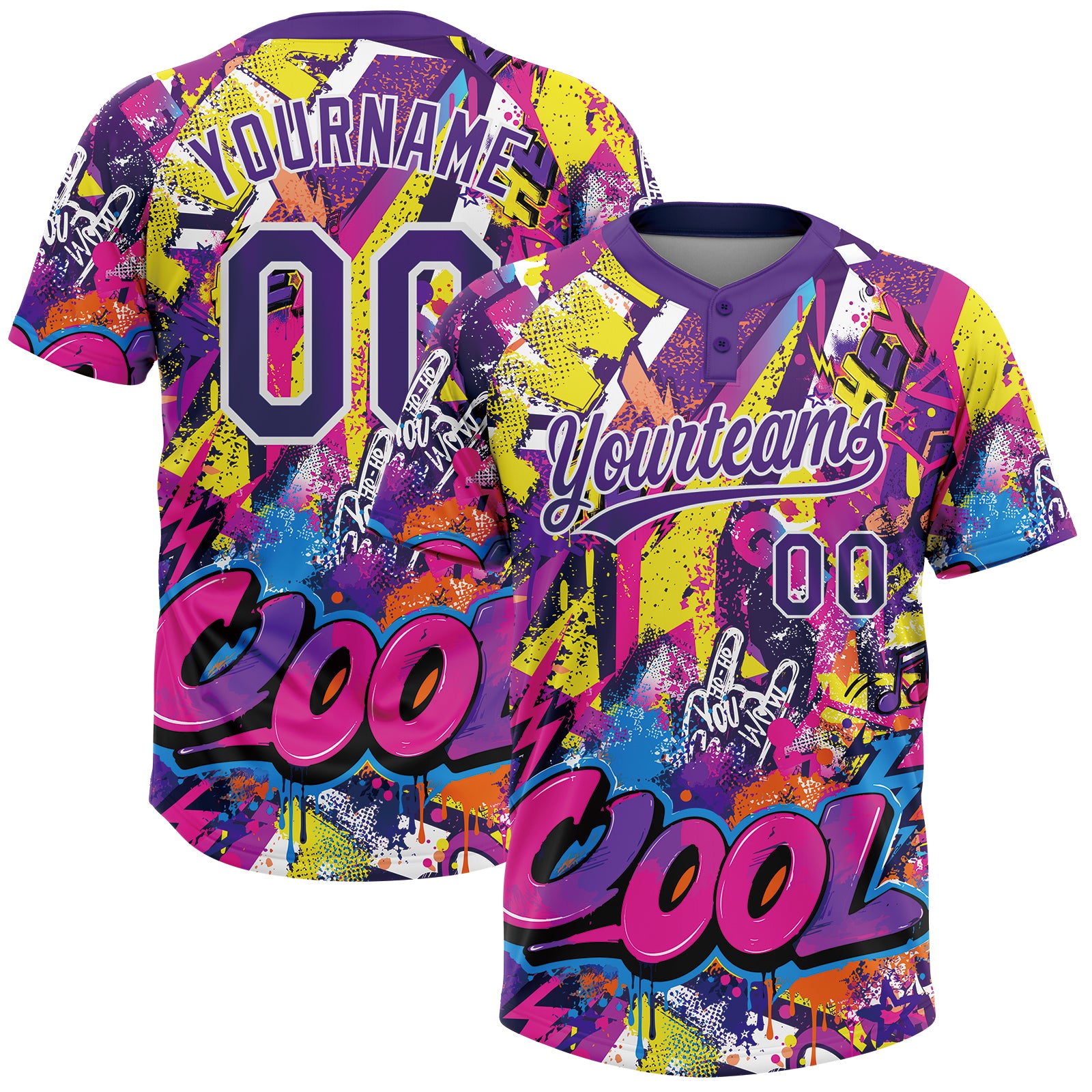 Custom Graffiti Pattern Purple-White Urban Street Dripping Paint Two-Button Unisex Softball Jersey