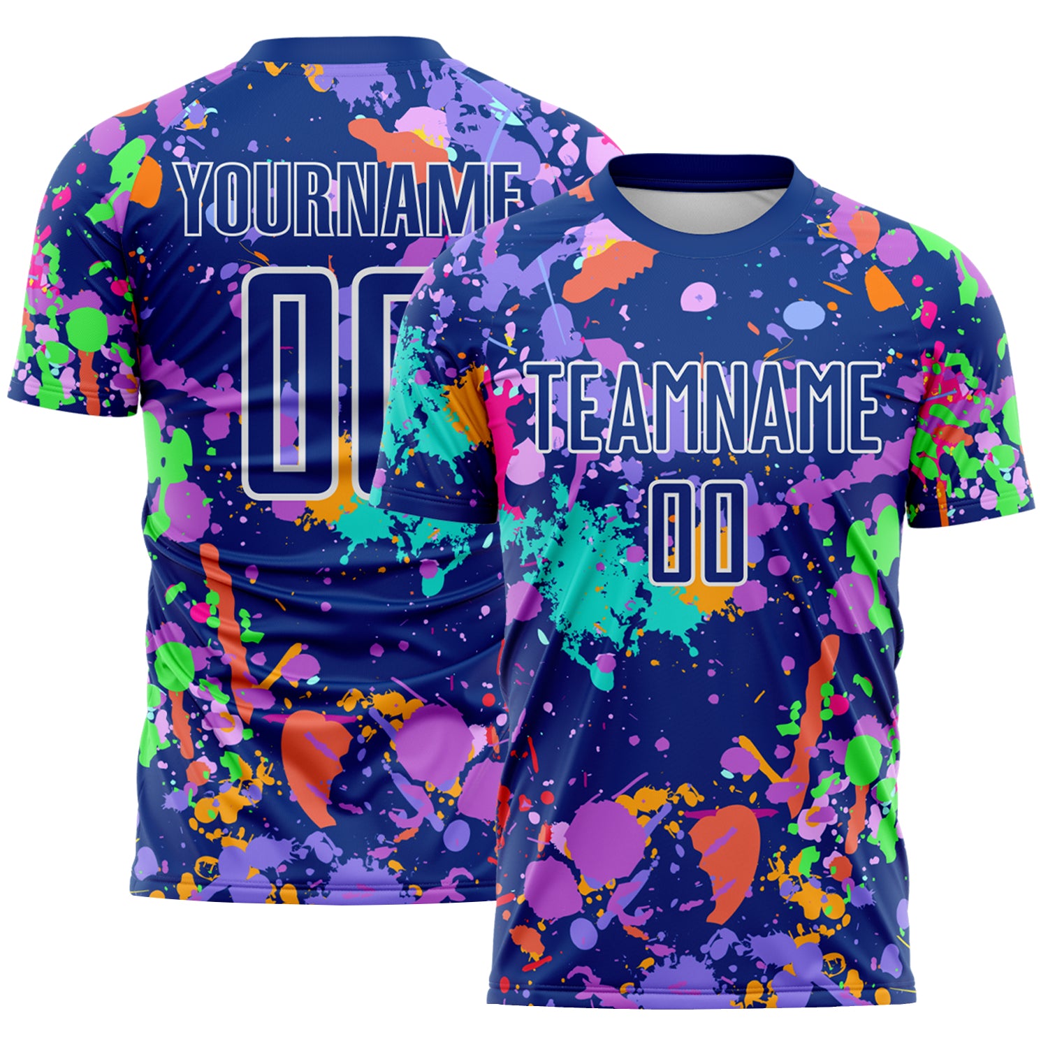 Custom Graffiti Pattern Royal-White Paint Splatter Sublimation Soccer Uniform Jersey