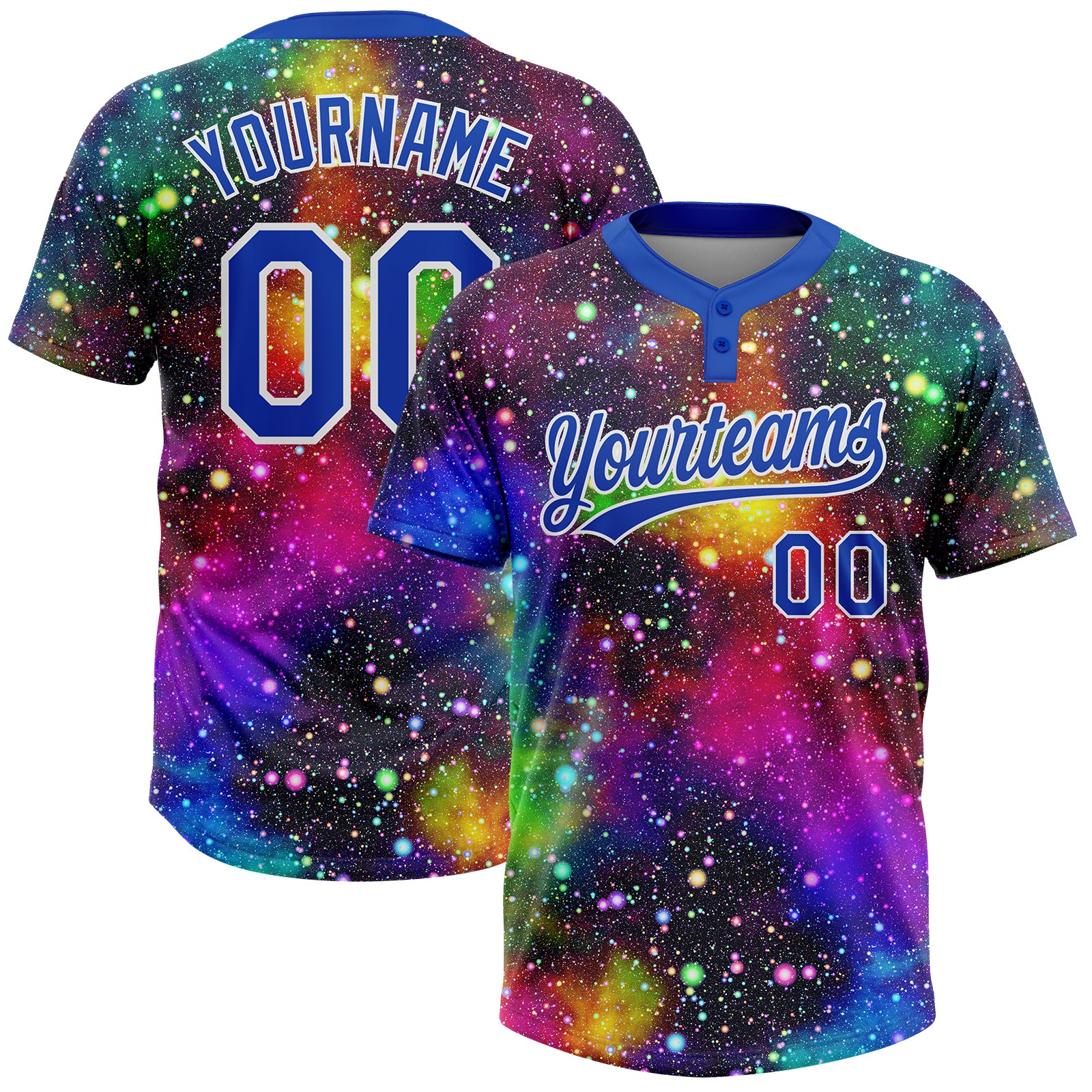 Custom Graffiti Pattern Thunder Blue-White Galaxy Star Two-Button Unisex Softball Jersey
