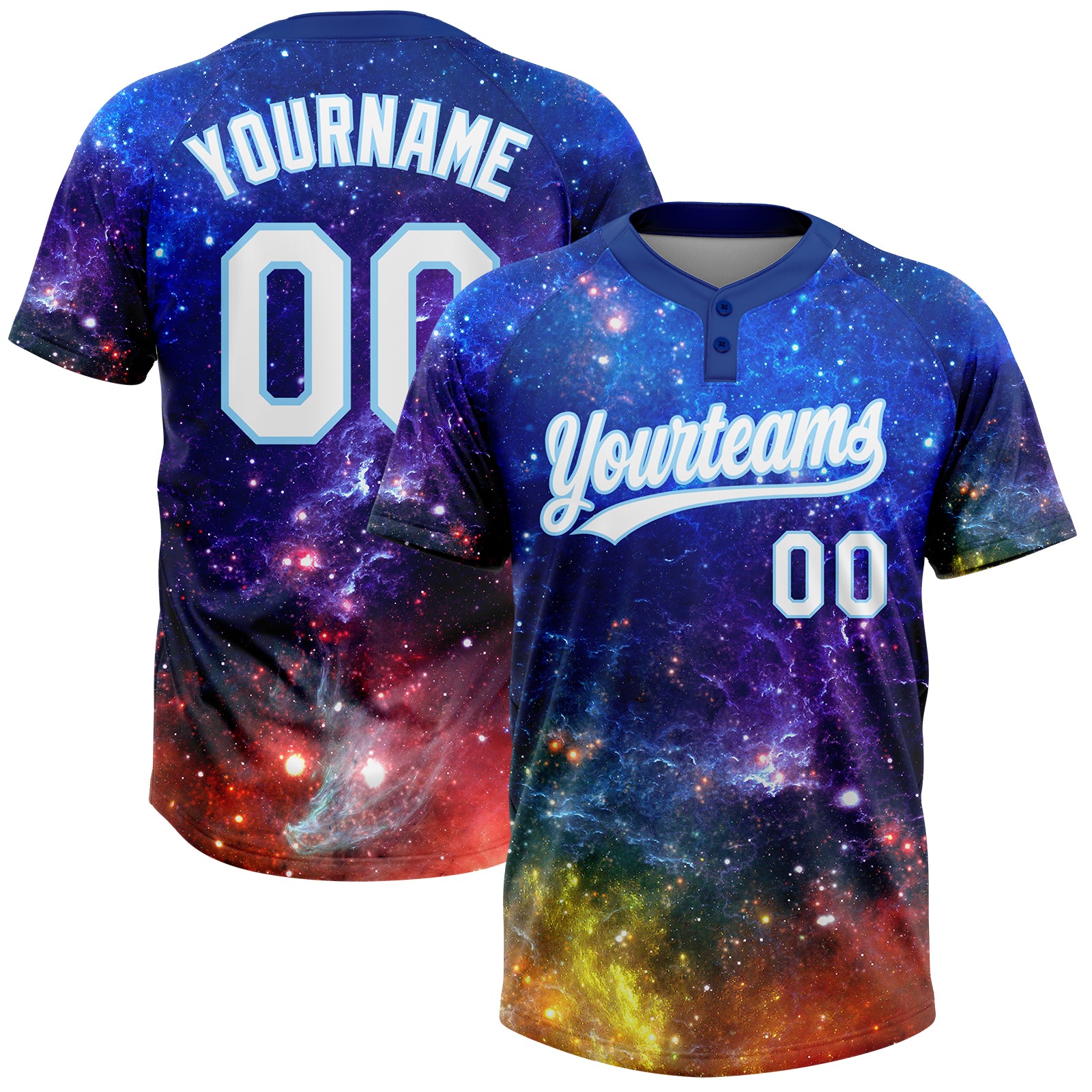 Custom Graffiti Pattern White-Light Blue Galaxy Star Two-Button Unisex Softball Jersey