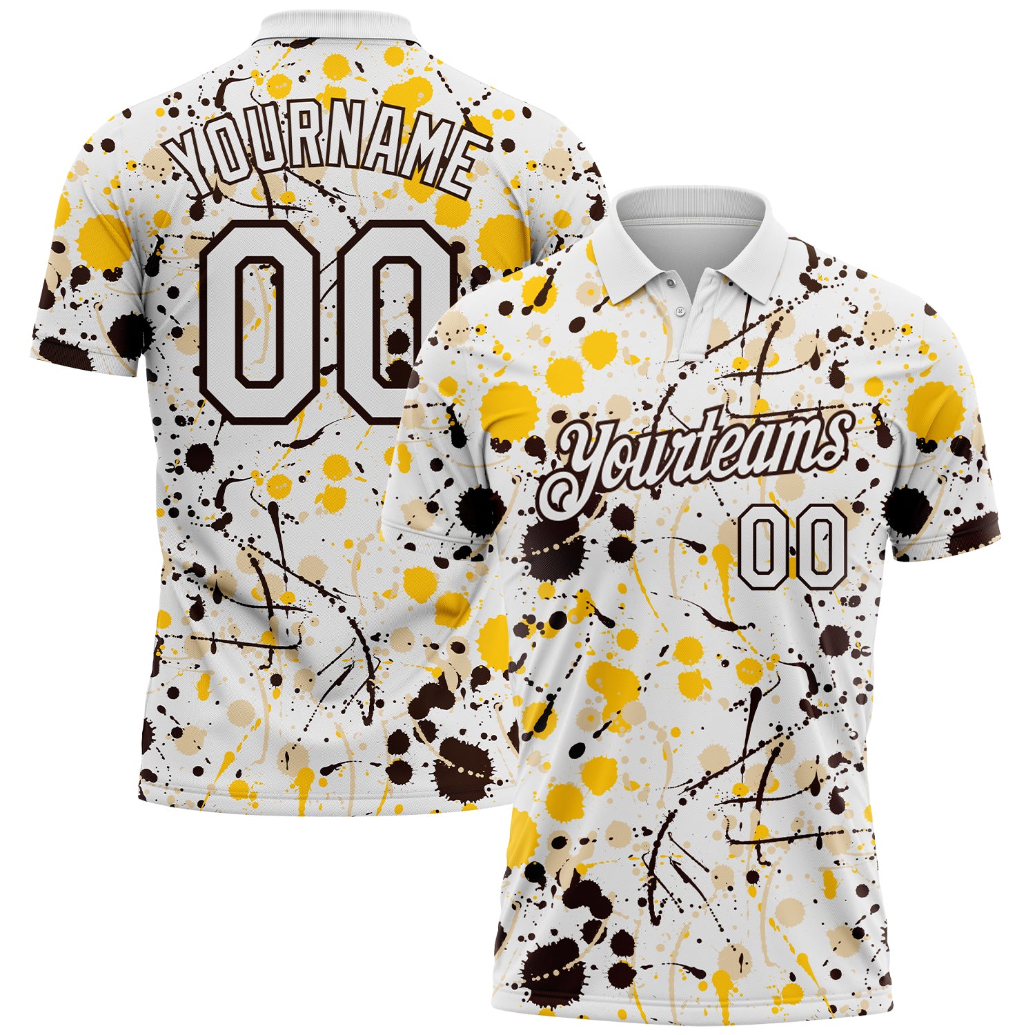 Custom Graffiti Pattern White Yellow Brown-City Cream Vibrant Multi-Color Abstract Splatter Performance Polo Shirt