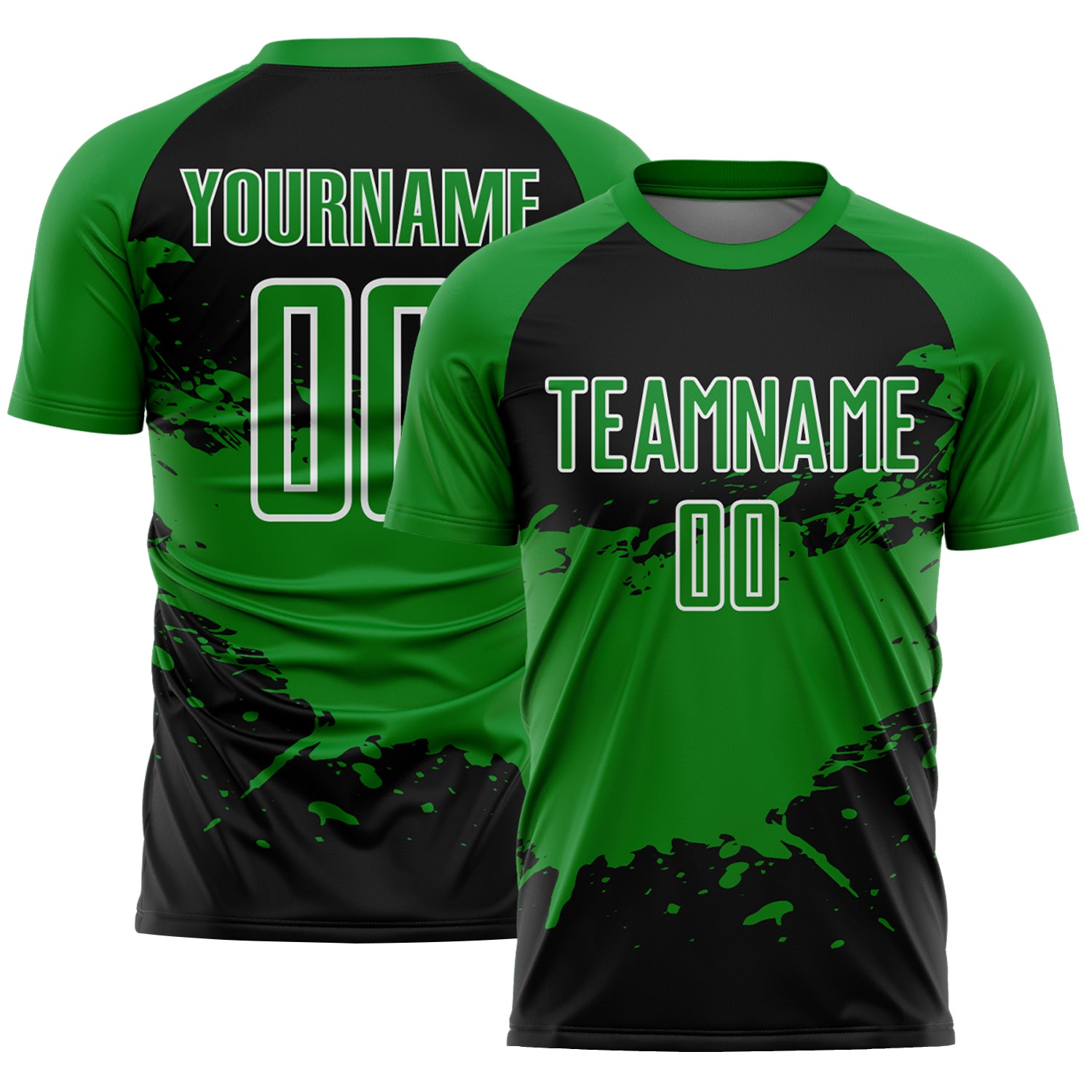 Custom Grass Green Black-White Splash Color Block Sublimation Soccer Uniform Jersey