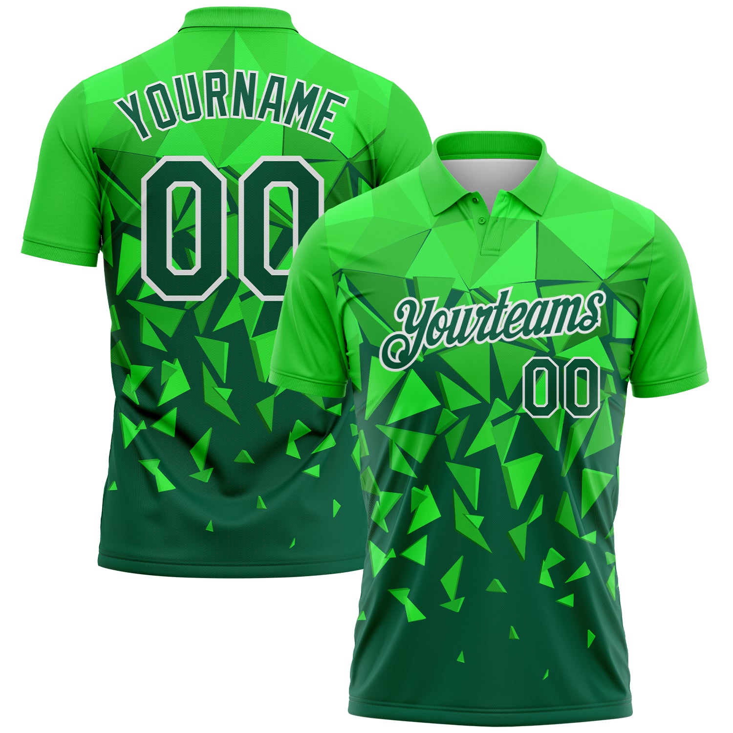 Custom Grass Green Green-White Geometric Shard Triangle Performance Polo Shirt