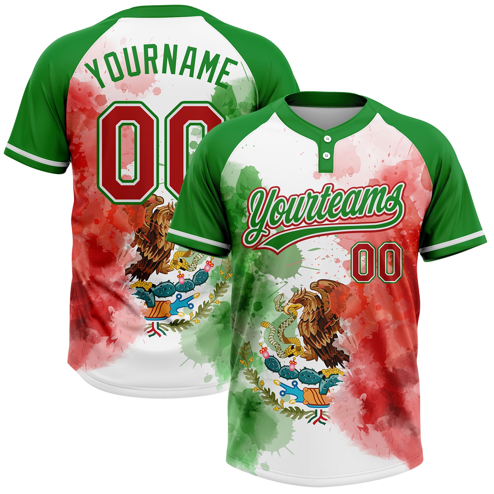 Custom Grass Green Red-White Mexico Two-Button Unisex Softball Jersey