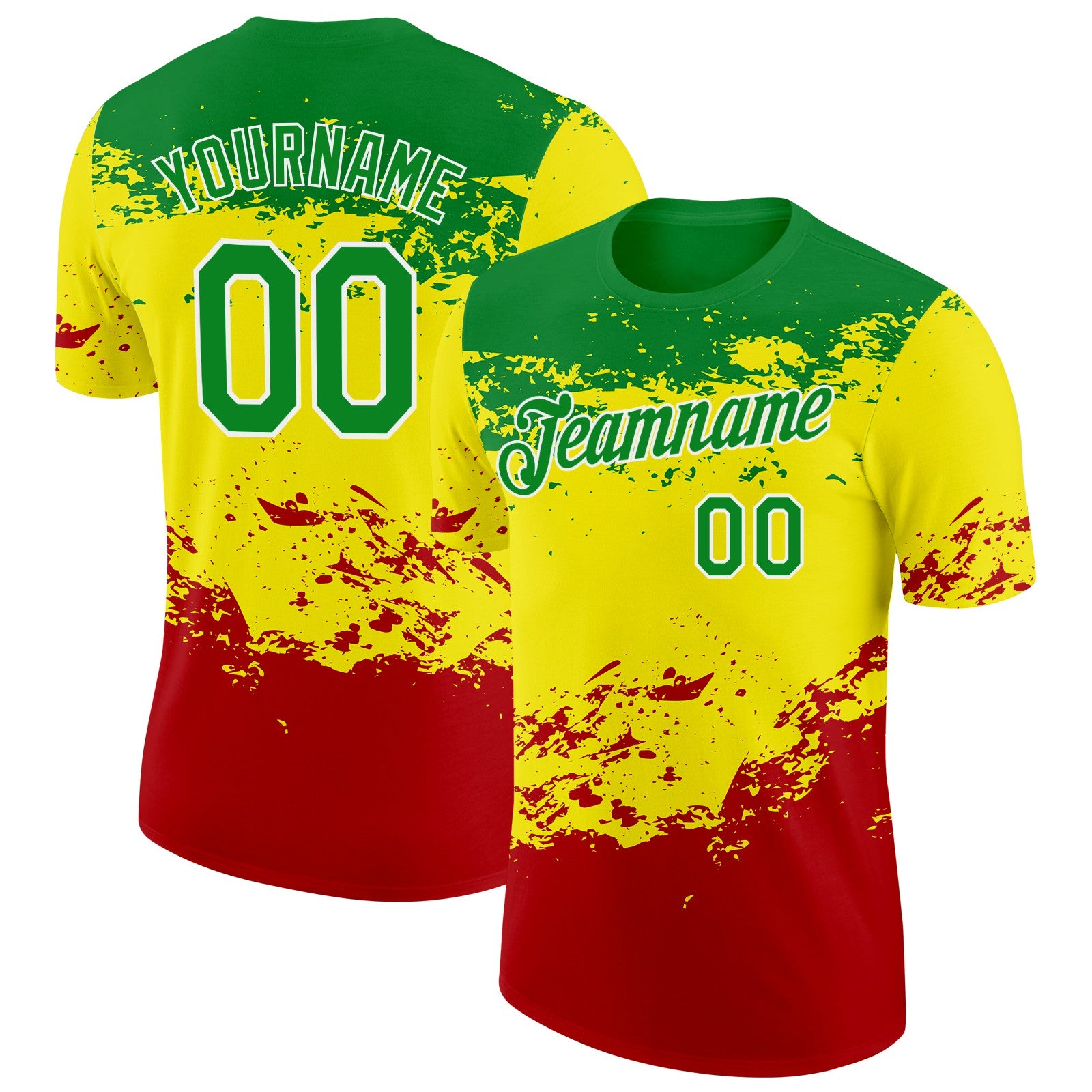Custom Grass Green White Light Yellow-Red Senegal Grunge Performance T-Shirt