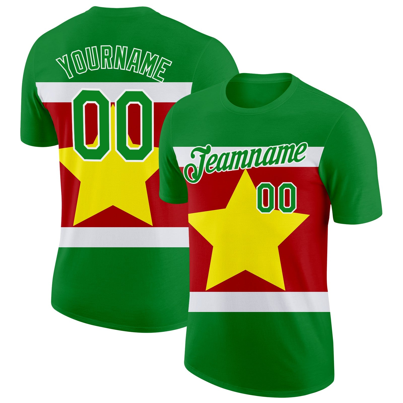 Custom Grass Green White Light Yellow-Red Suriname Flag Performance T-Shirt