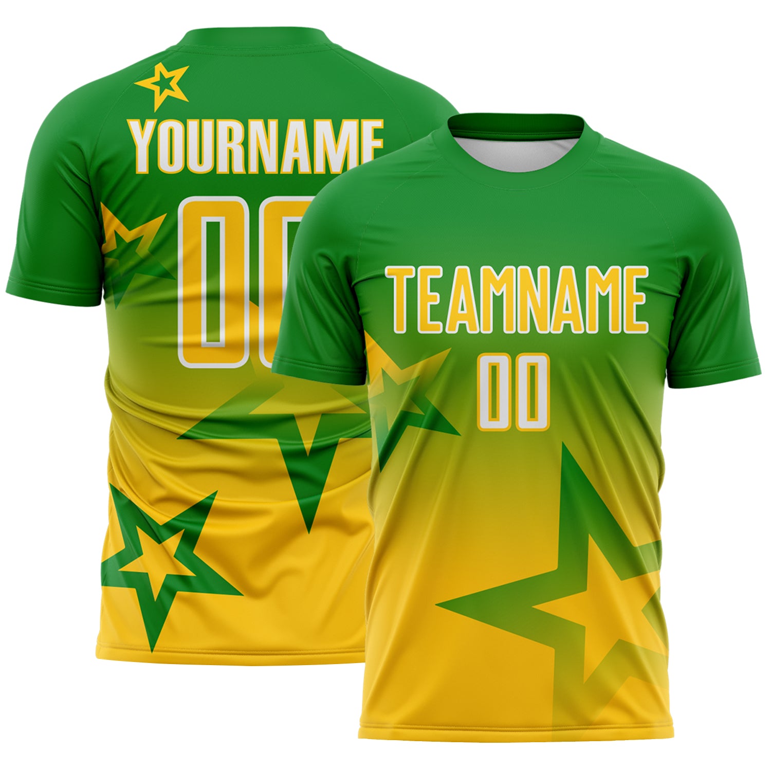 Custom Grass Green Yellow-White Gradient Style Twinkle Star Sublimation Soccer Uniform Jersey