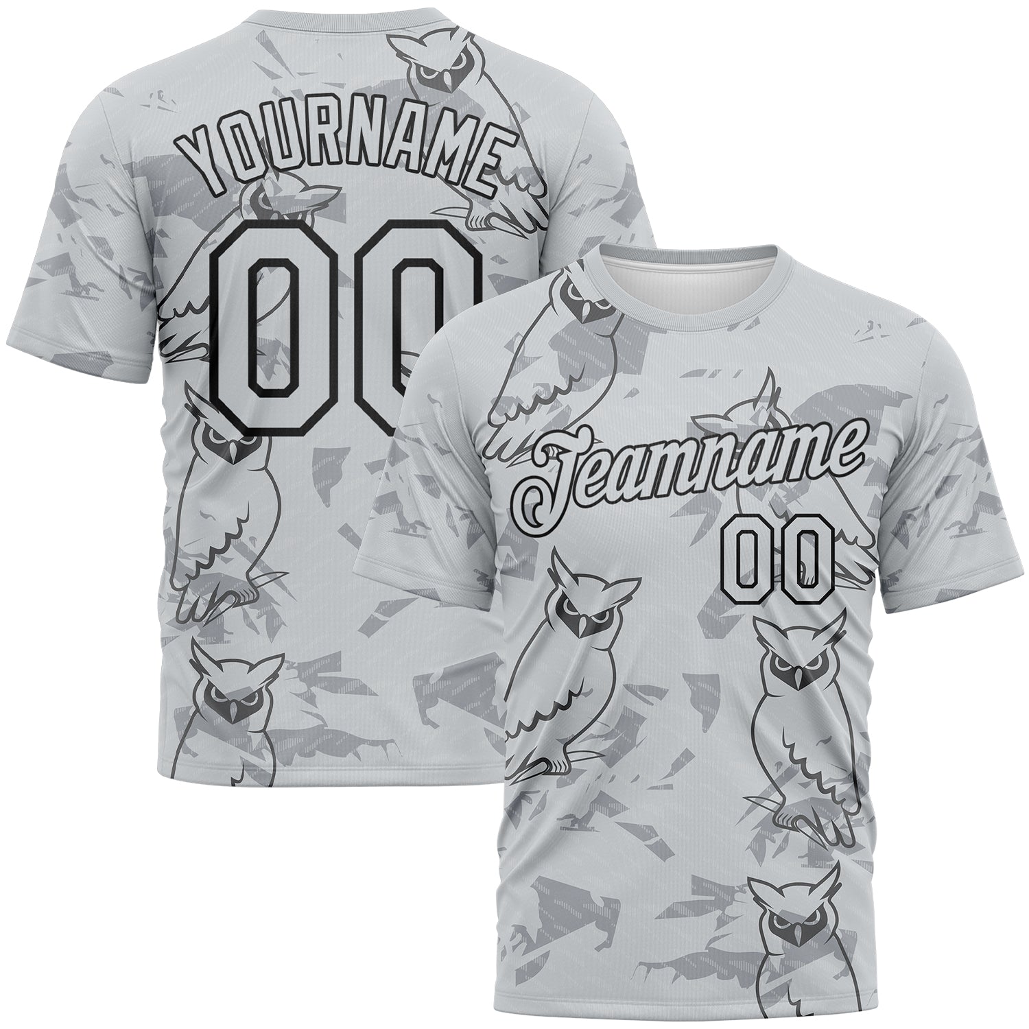 Custom Gray-Black Animal Owl Mascot Streetwear Style Performance T-Shirt