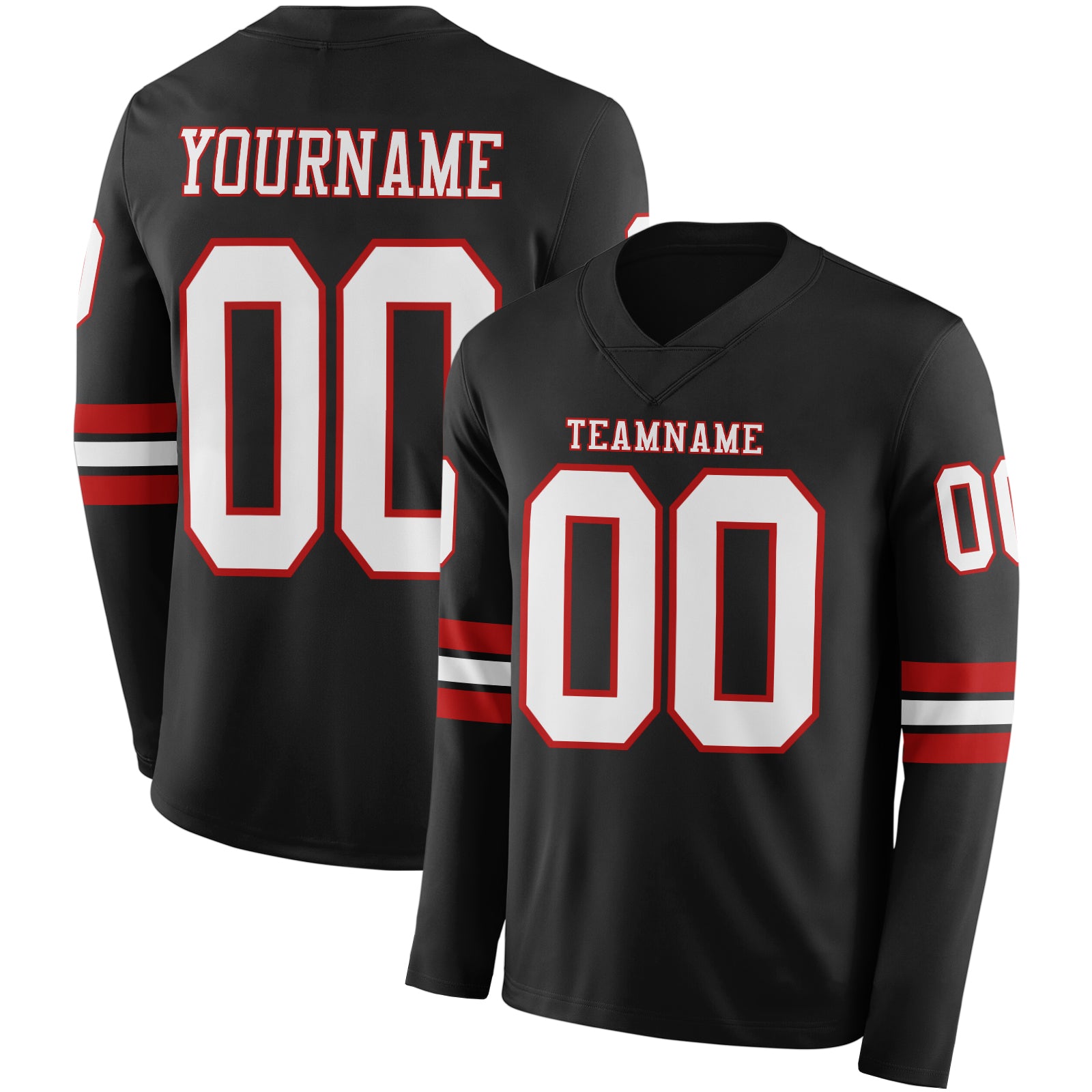 Custom Black White-Red Long Sleeve Authentic Football Jersey