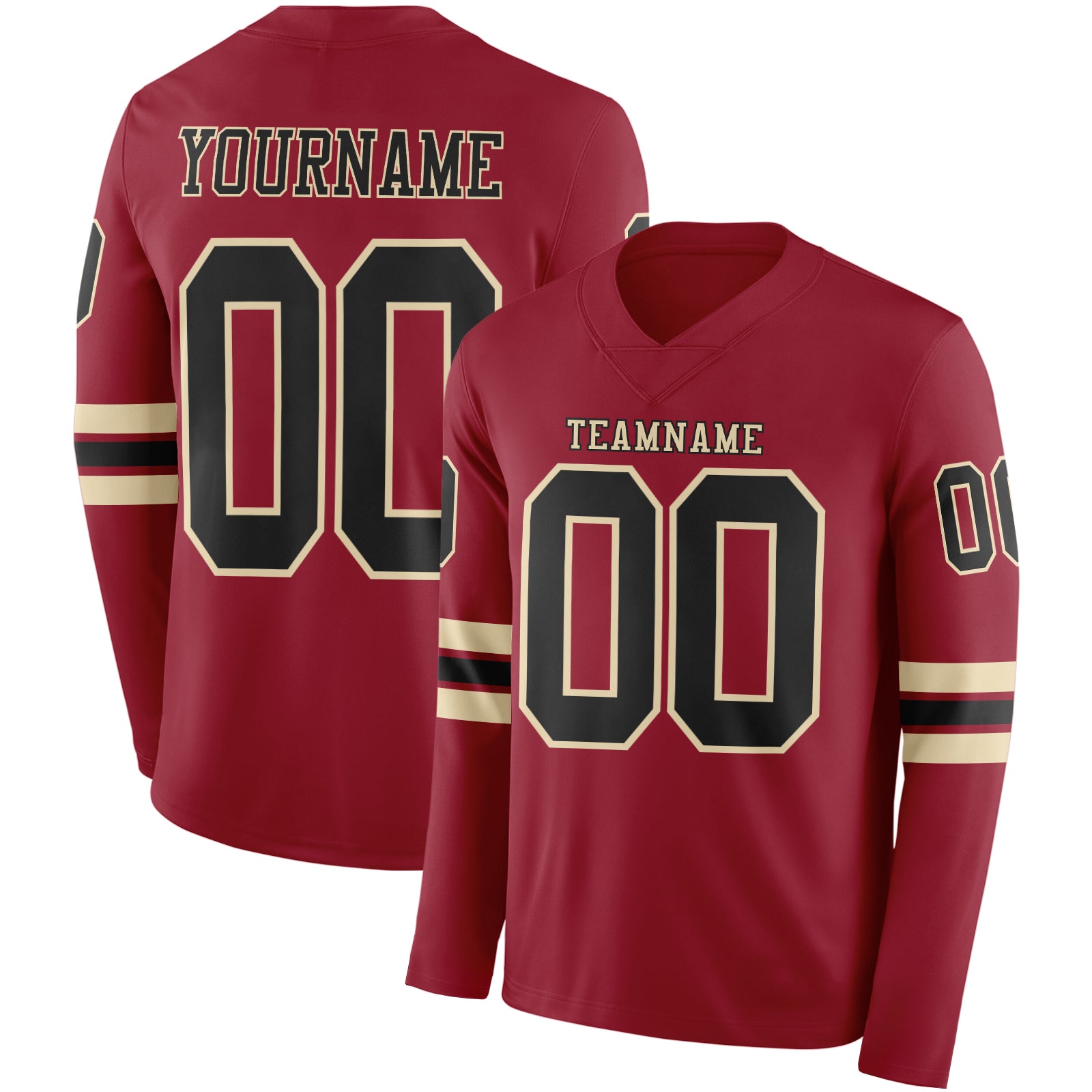Custom Cardinal Black-Cream Long Sleeve Authentic Football Jersey