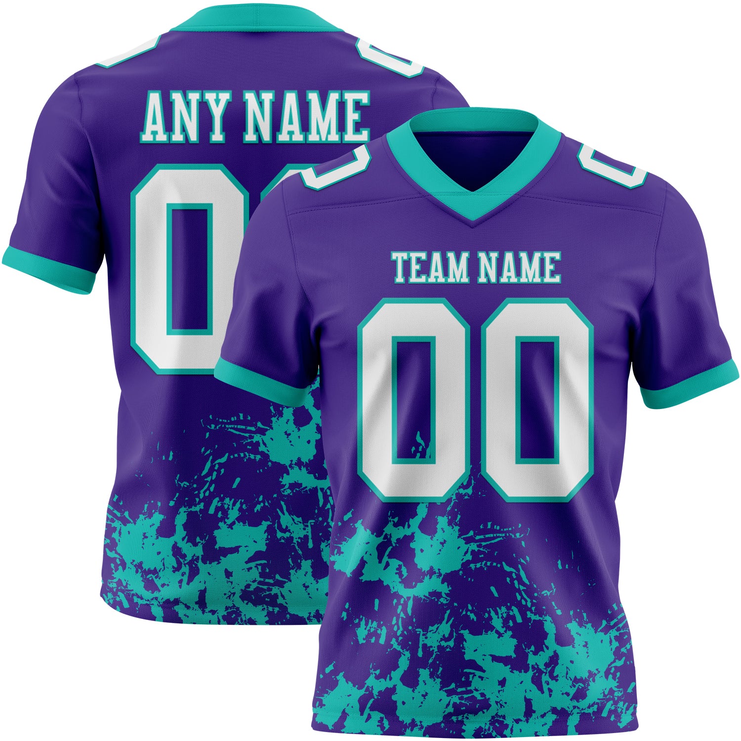 Custom Purple White-Aqua 3D Pattern Splash Authentic Football Jersey