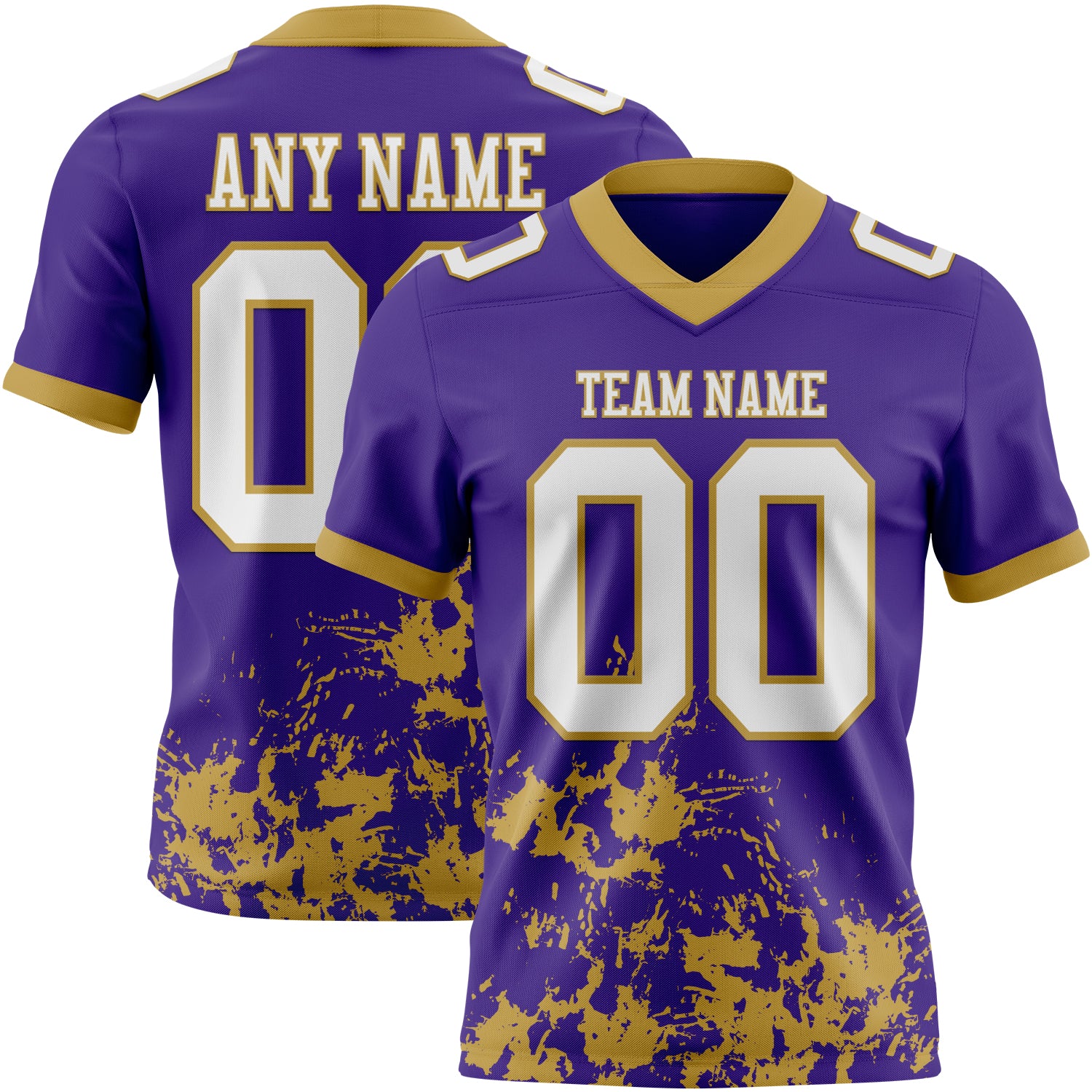 Custom Purple White-Old Gold 3D Pattern Splash Authentic Football Jersey