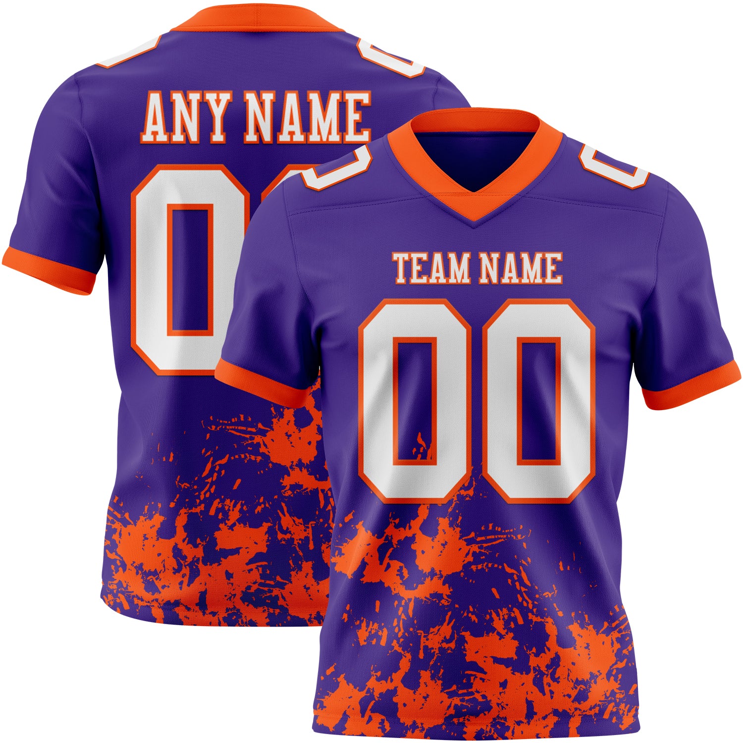 Custom Purple White-Orange 3D Pattern Splash Authentic Football Jersey