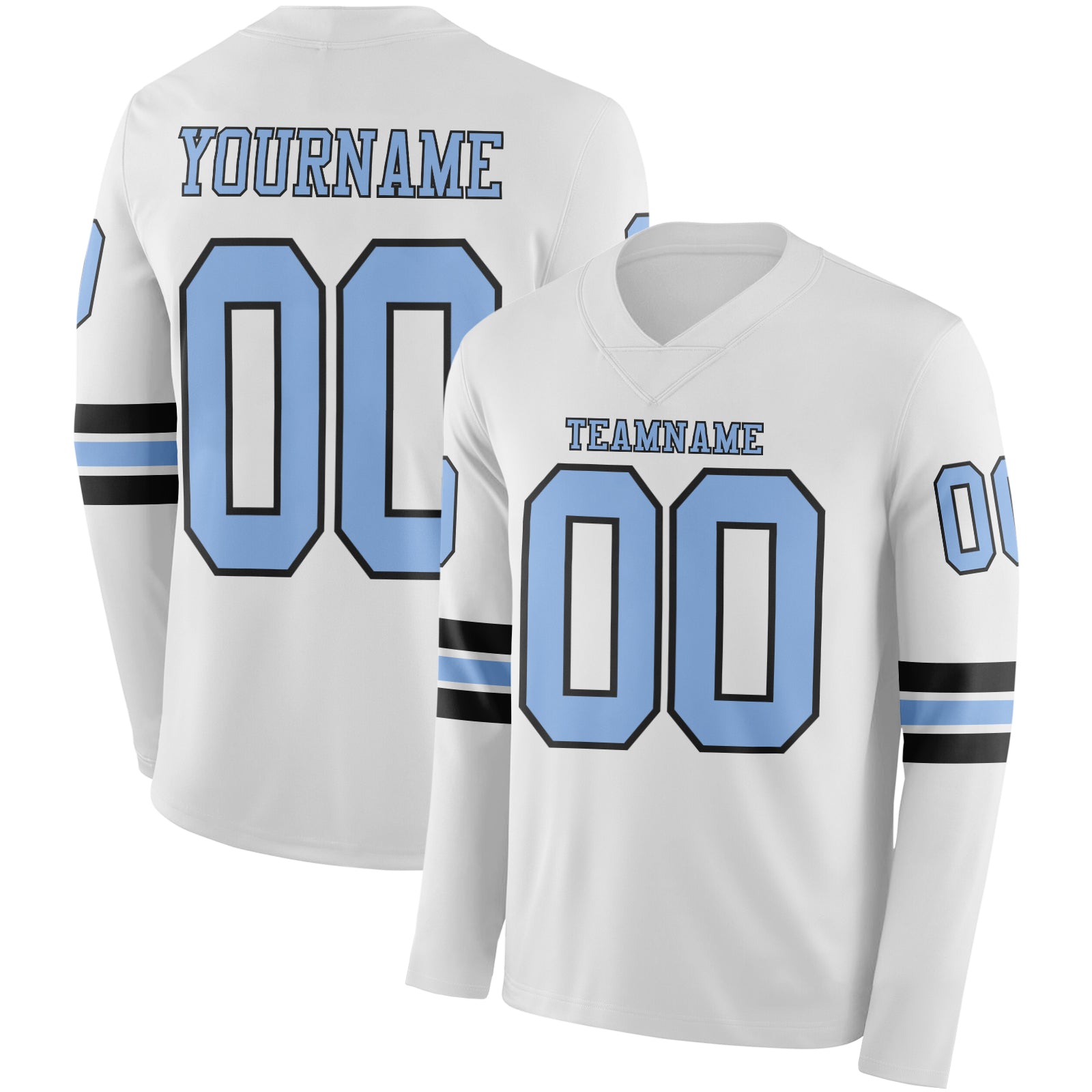 Custom White Light Blue-Black Long Sleeve Authentic Football Jersey