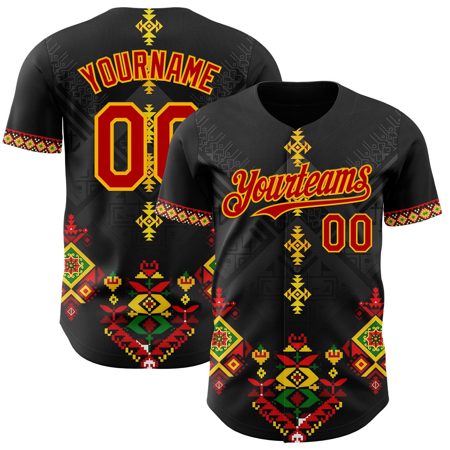 Custom Black Red Gold-Green 3D Pattern Design Black History Month Africa Tribal Authentic Baseball Jersey