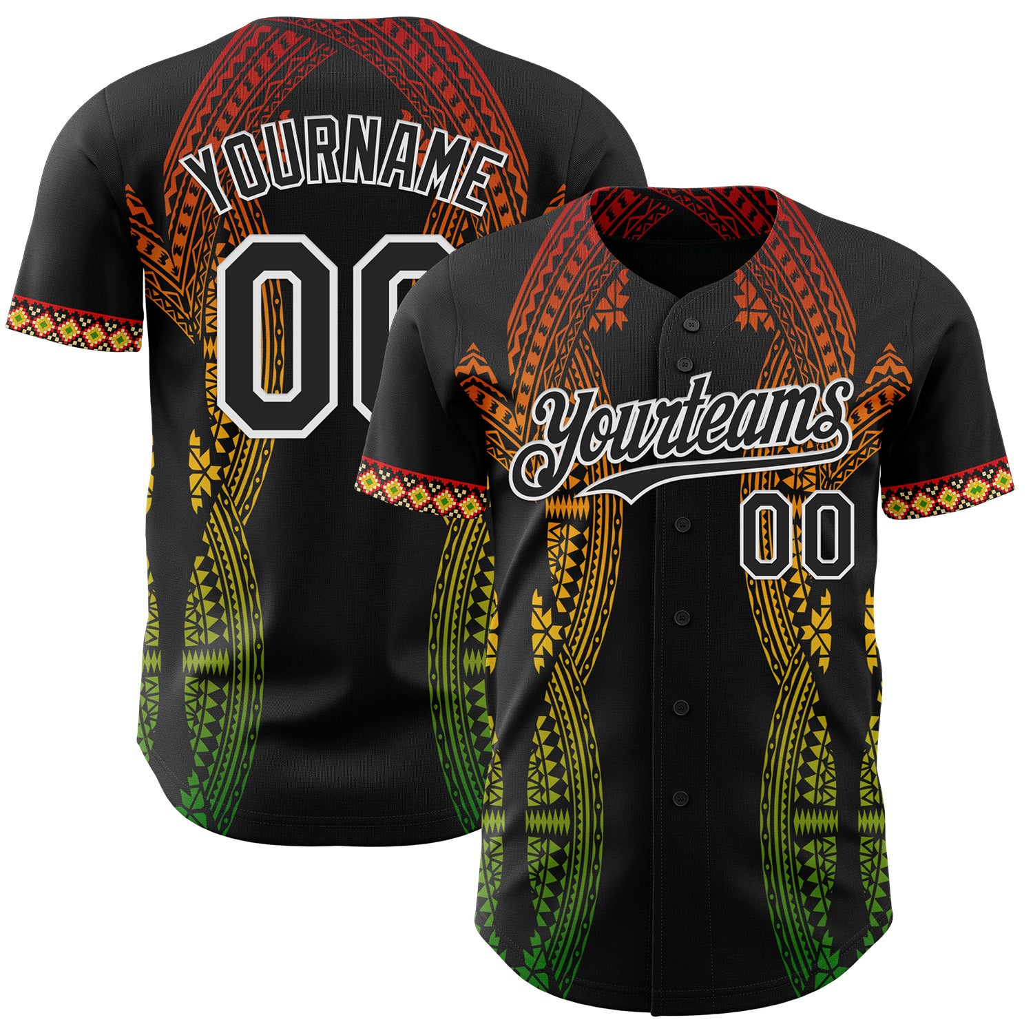 Custom Black Red Yellow Green-White 3D Pattern Design Black History Month Africa Tribal Authentic Baseball Jersey