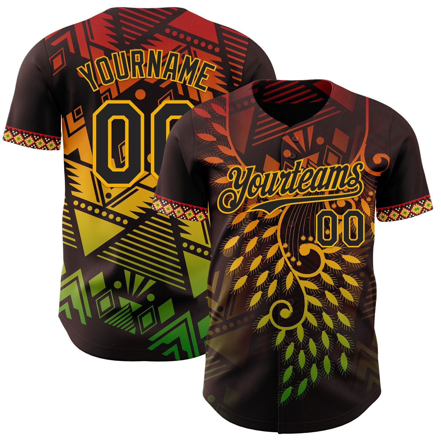 Custom Brown Black Red-Gold 3D Pattern Design Black History Month Africa Tribal Authentic Baseball Jersey
