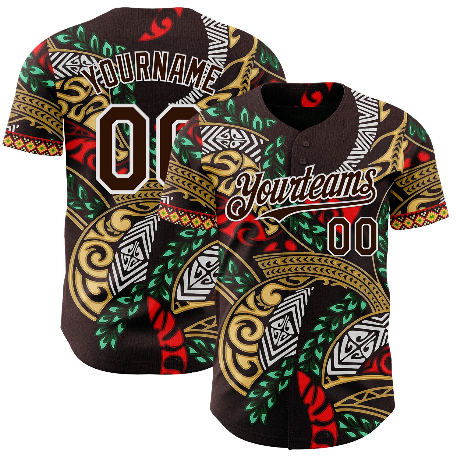 Custom Brown Green Red Yellow-White 3D Pattern Design Black History Month Africa Tribal Authentic Baseball Jersey