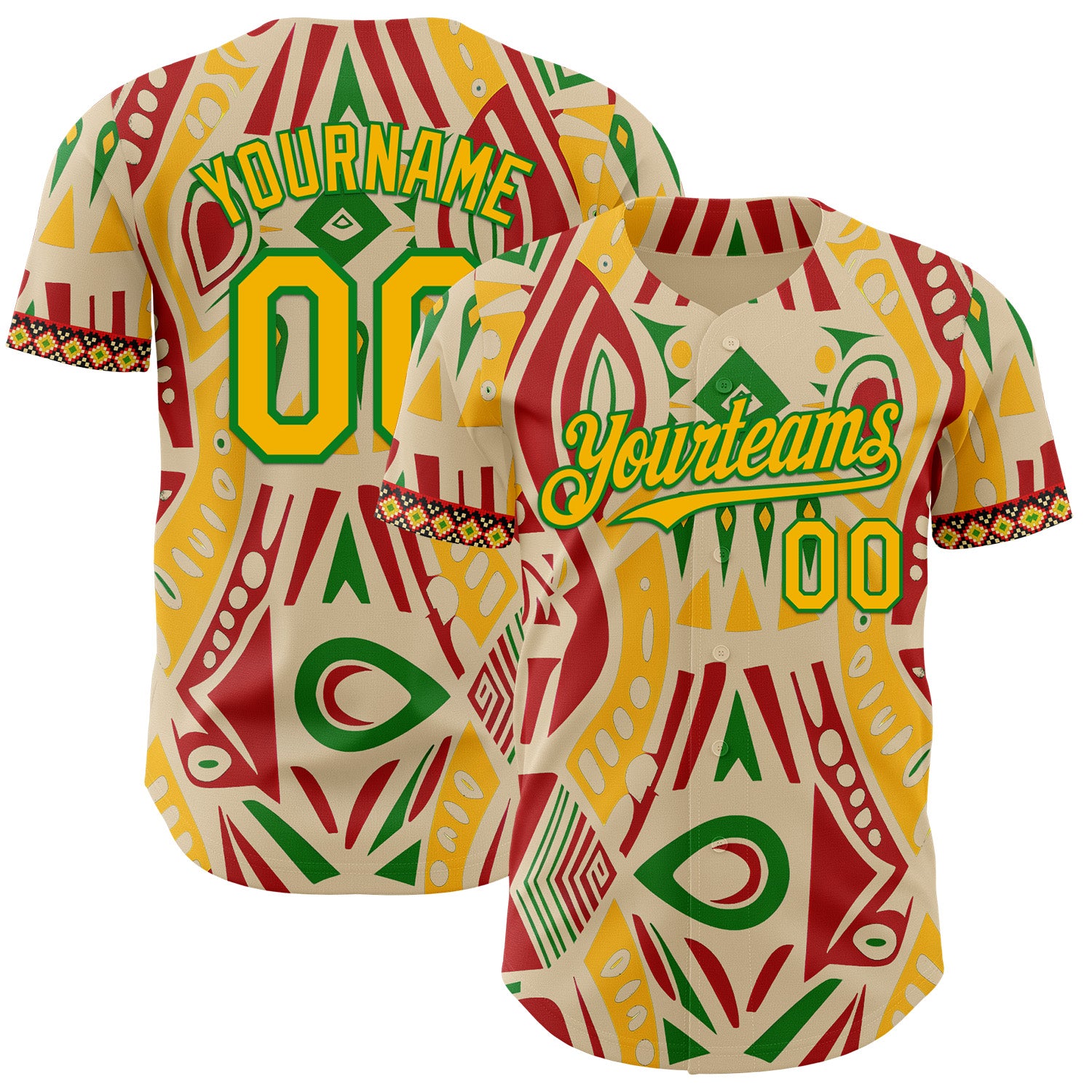 Custom City Cream Gold Red-Grass Green 3D Pattern Design Black History Month Africa Tribal Authentic Baseball Jersey