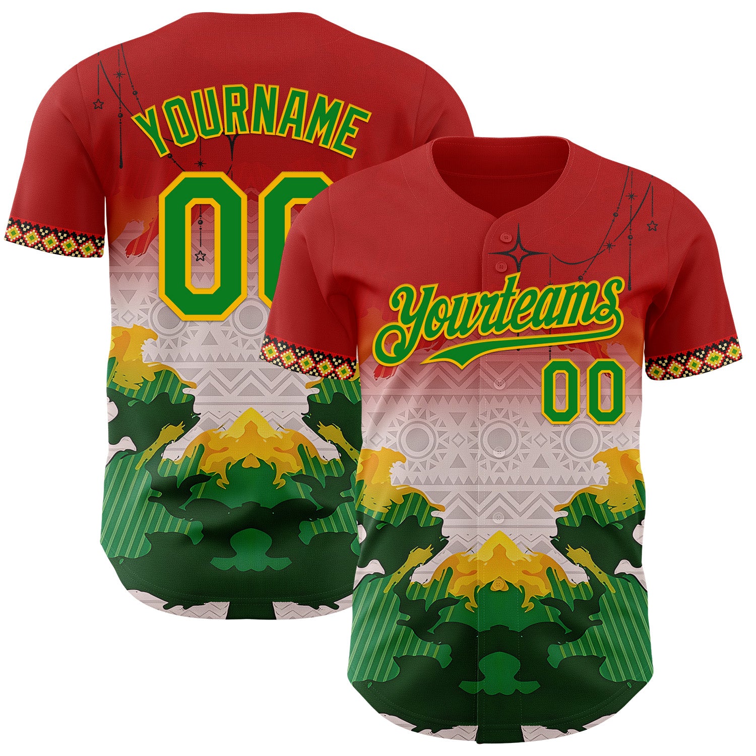 Custom Red Grass Green Gold-Black 3D Pattern Design Black History Month Africa Tribal Authentic Baseball Jersey