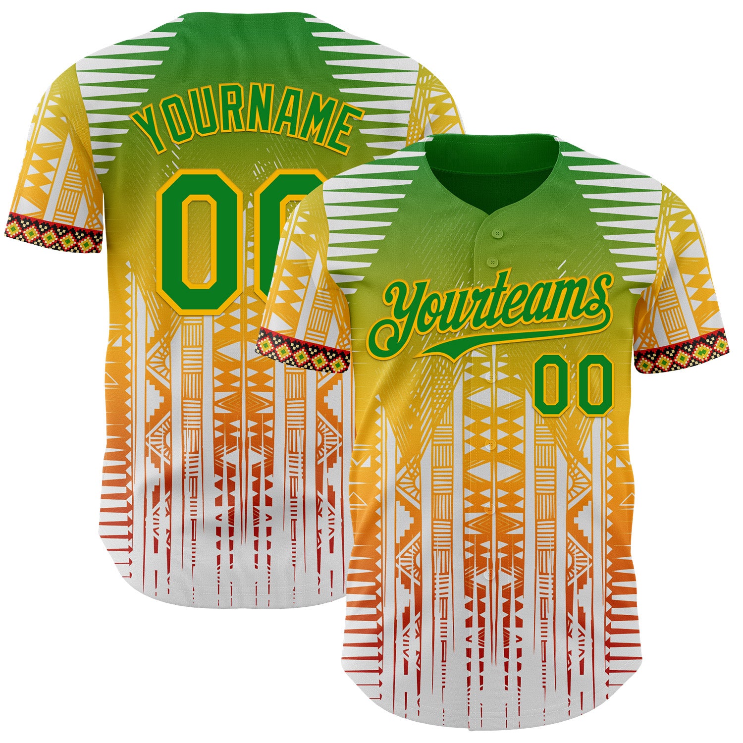 Custom White Grass Green Gold Red-Black 3D Pattern Design Black History Month Africa Tribal Authentic Baseball Jersey