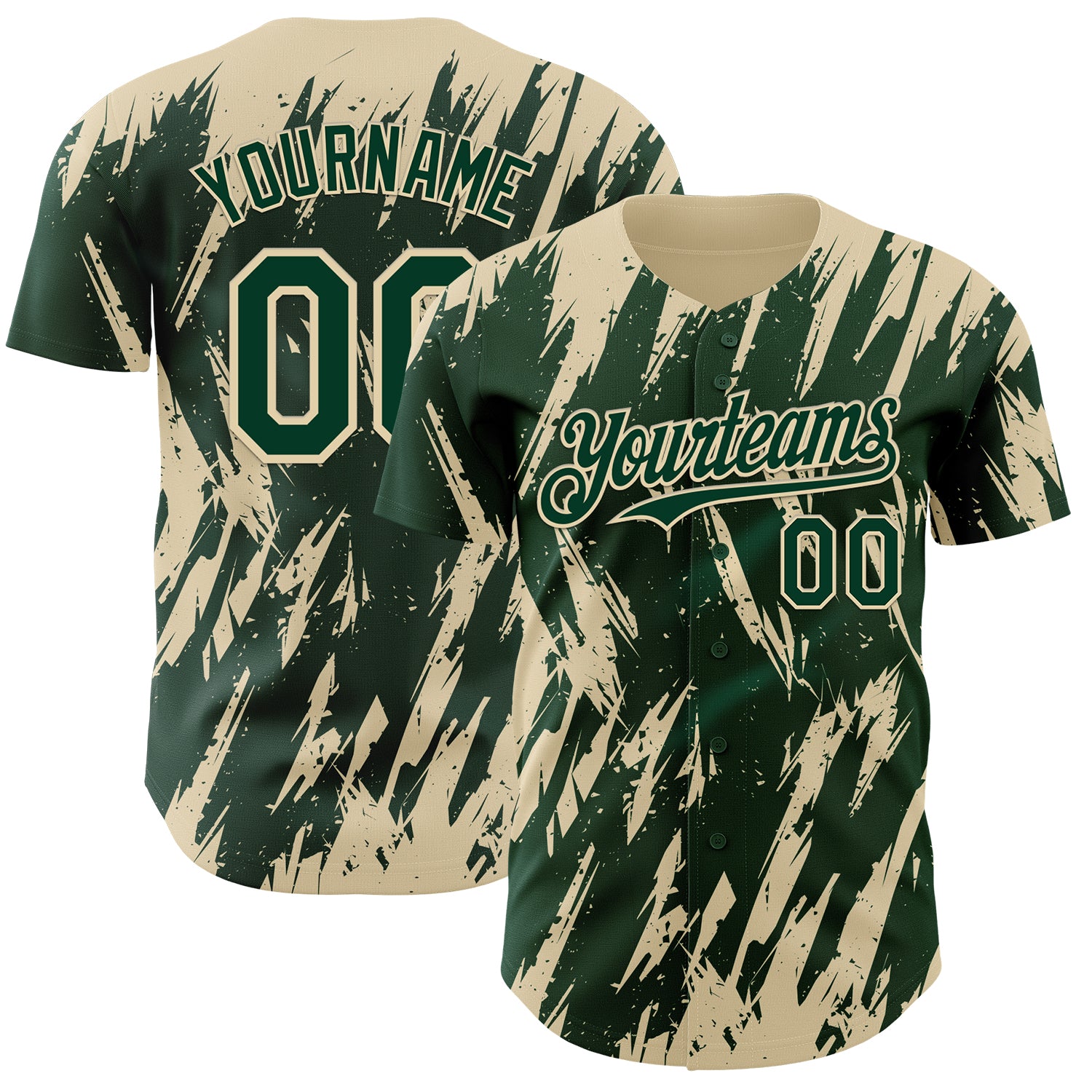 Custom Green Cream 3D Pattern Design Splatter Torn Sharp Brush Stroke Authentic Baseball Jersey