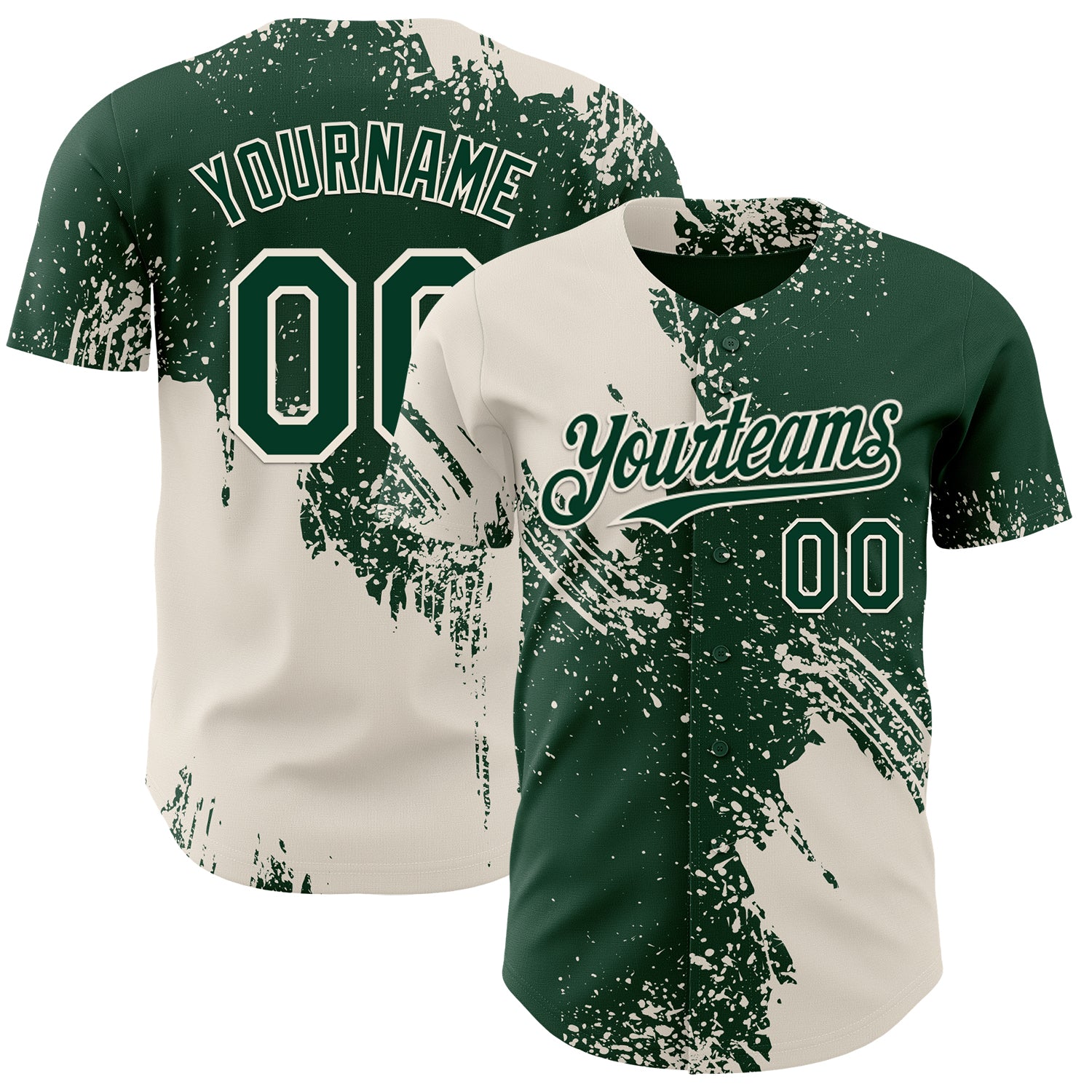Custom Green-Cream Abstract Brush Stroke Authentic Baseball Jersey