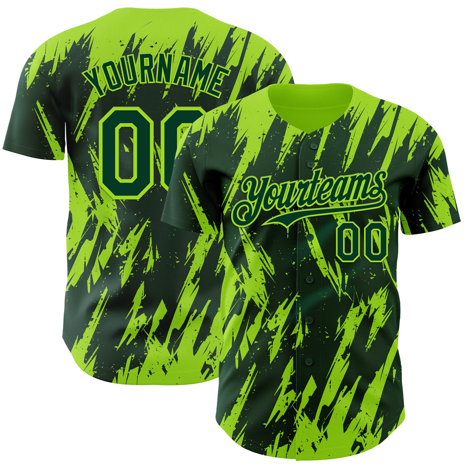 Custom Green Neon Green 3D Pattern Design Splatter Torn Sharp Brush Stroke Authentic Baseball Jersey